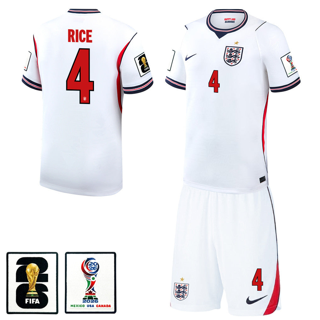 Declan Rice 4 England 2026 Home Men Jersey & Shorts Set – White