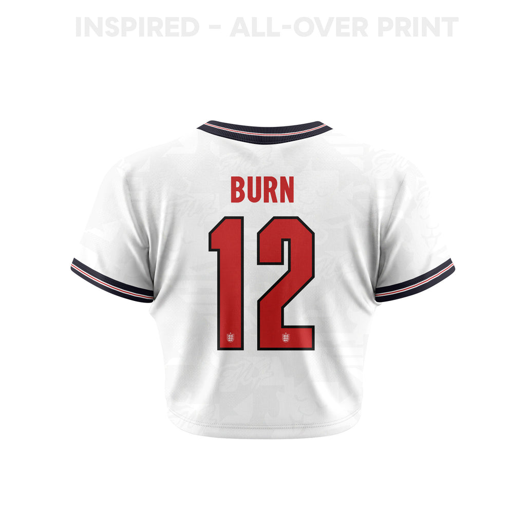 Dan Burn 12 England 2026 Women's Home All-Over Print Cropped Jersey - White