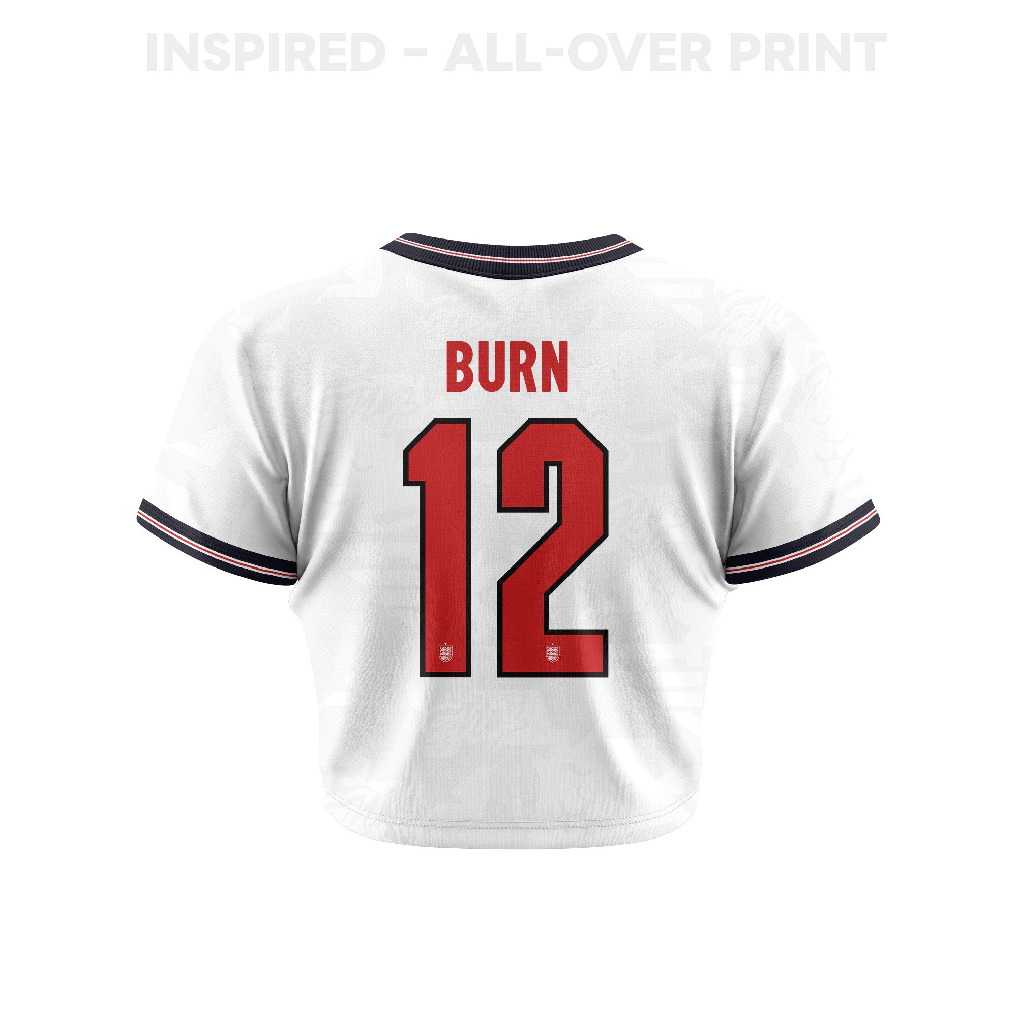 Dan Burn 12 England 2026 Women's Home All-Over Print Cropped Jersey - White