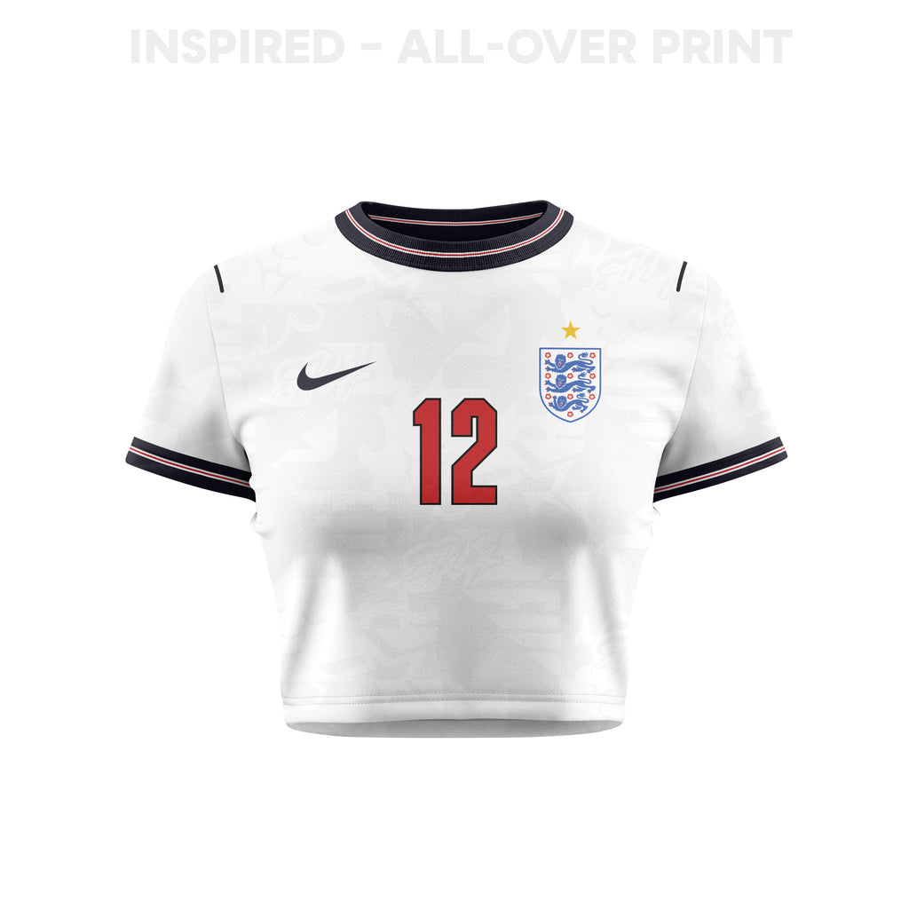 Dan Burn 12 England 2026 Women's Home All-Over Print Cropped Jersey - White