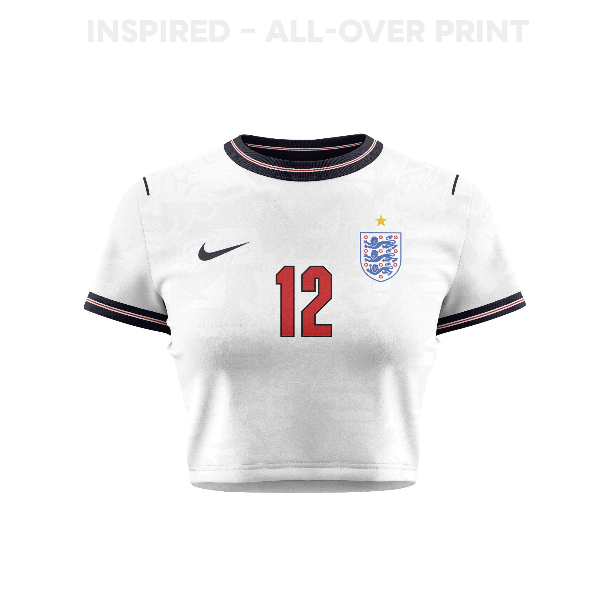 Dan Burn 12 England 2026 Women's Home All-Over Print Cropped Jersey - White