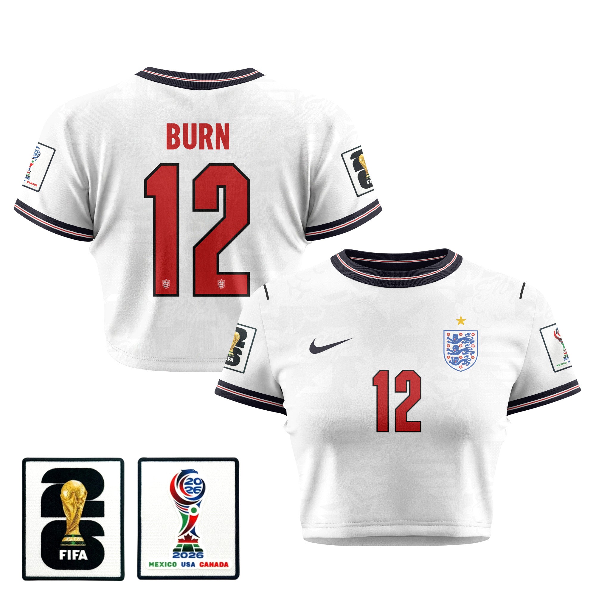 Dan Burn 12 England 2026 Women's Home All-Over Print Cropped Jersey - White