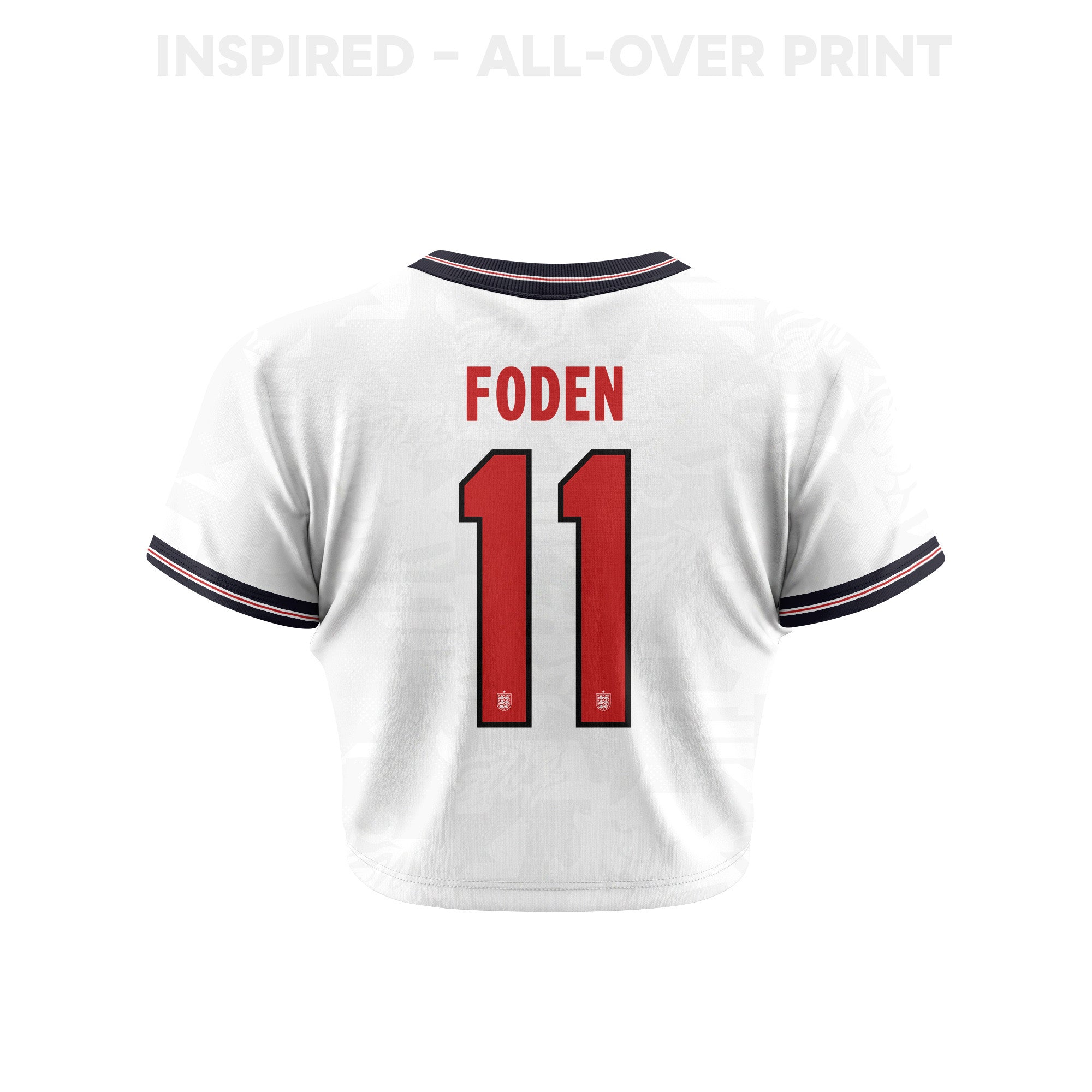 Phil Foden 11 England 2026 Women's Home All-Over Print Cropped Jersey - White