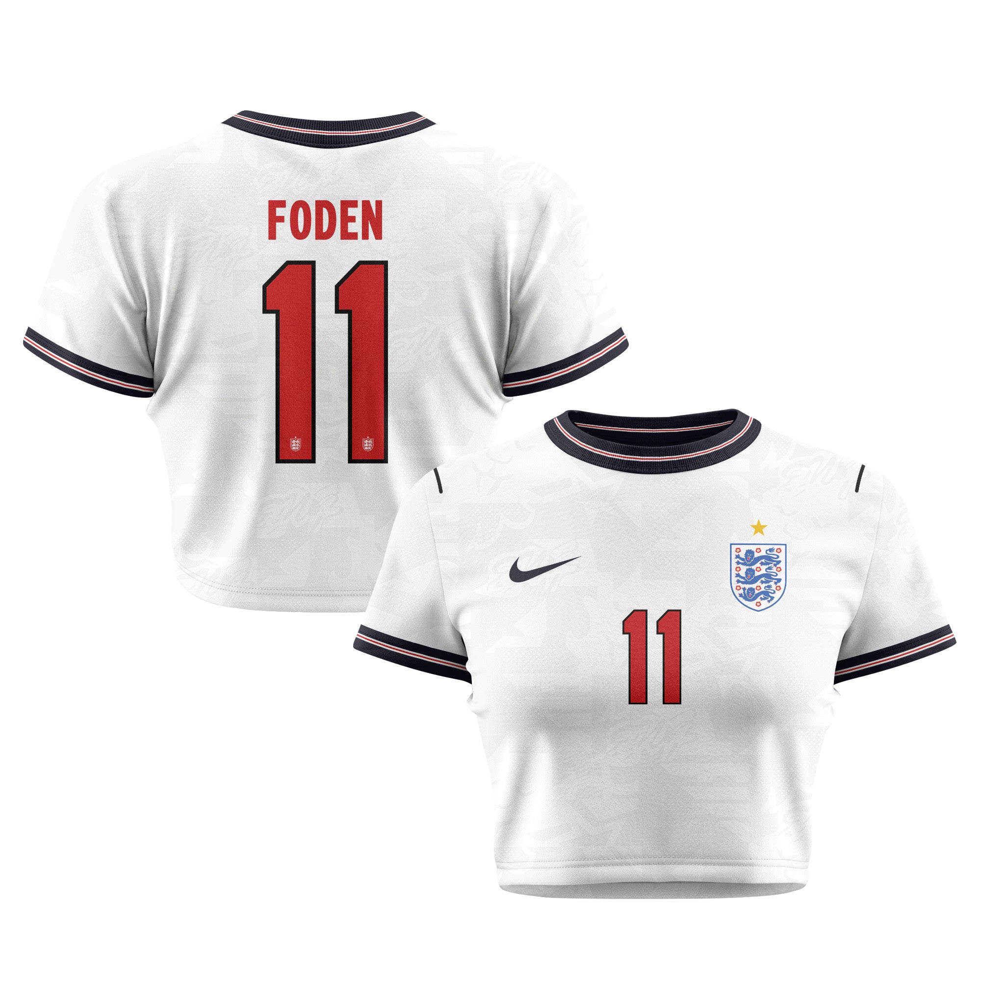 Phil Foden 11 England 2026 Women's Home All-Over Print Cropped Jersey - White