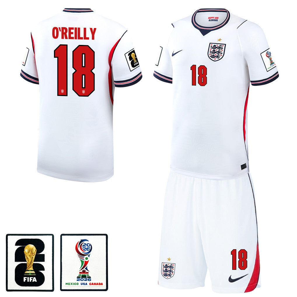 Nico O'Reilly 18 England 2026 Home Men Jersey & Shorts Set – White