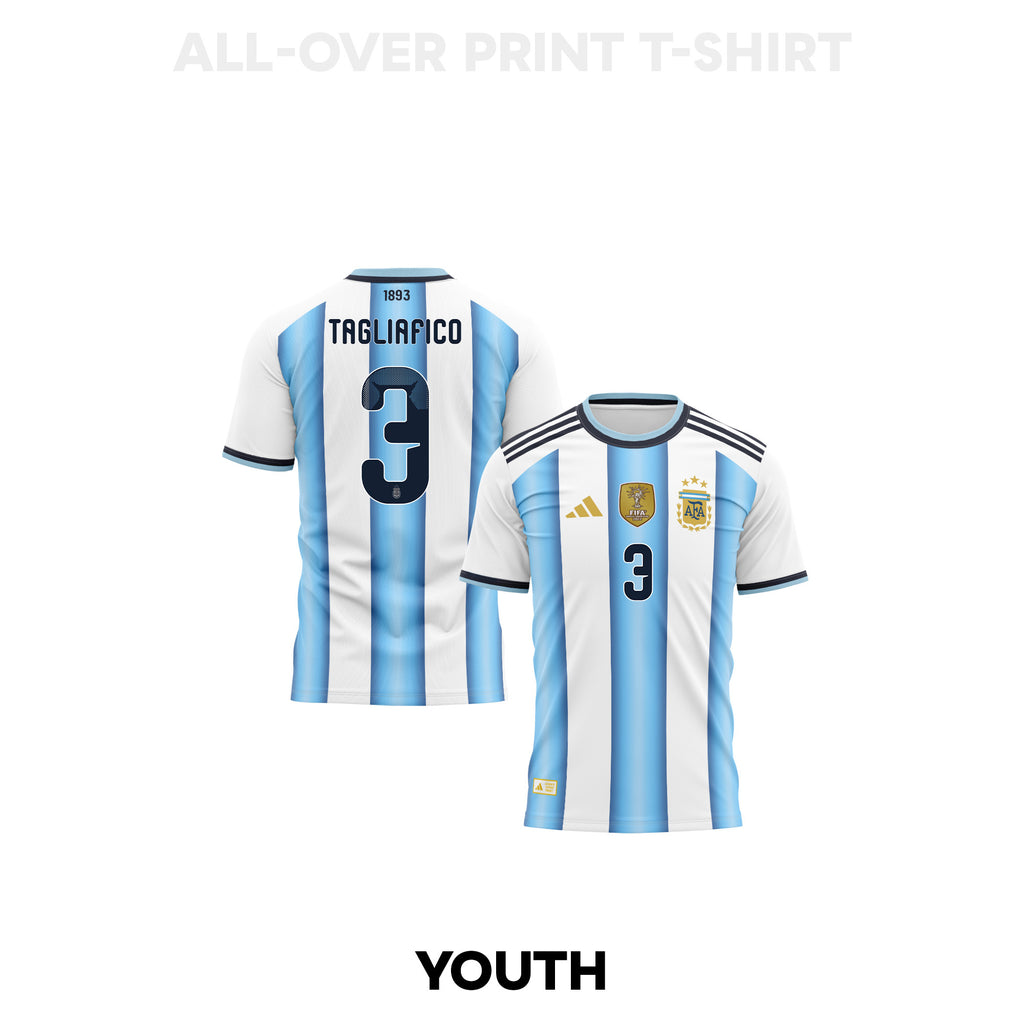 Nicolás Tagliafico 3 Youth Argentina 2026 Home 3D T-shirt Fully Printed – White
