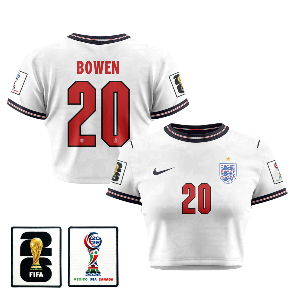 Jarrod Bowen 20 England 2026 Women's Home All-Over Print Cropped Jersey - White