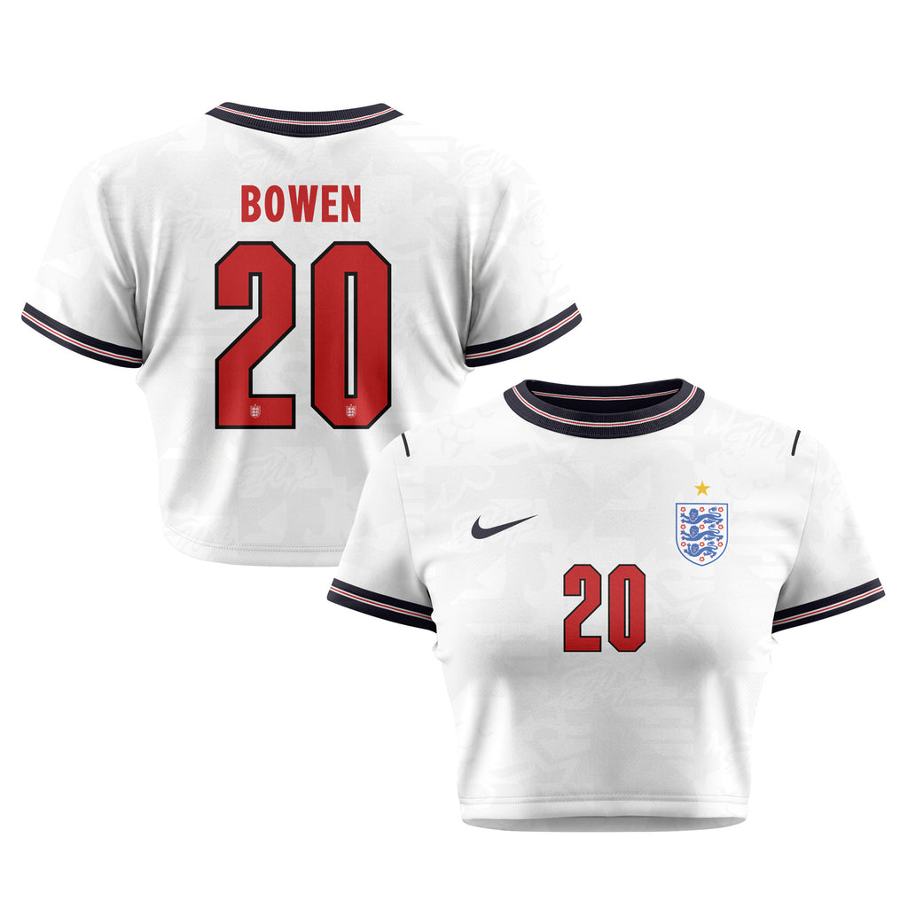 Jarrod Bowen 20 England 2026 Women's Home All-Over Print Cropped Jersey - White