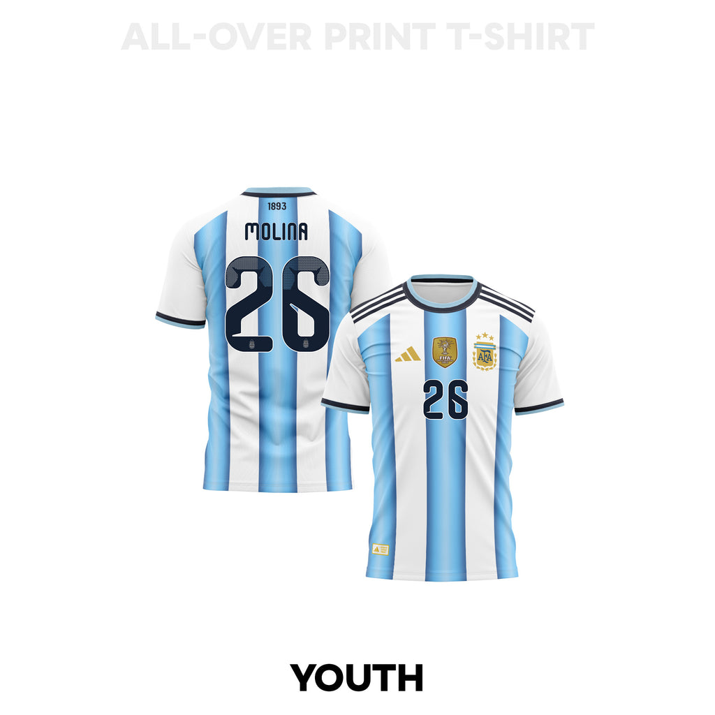 Nahuel Molina 26 Youth Argentina 2026 Home 3D T-shirt Fully Printed – White