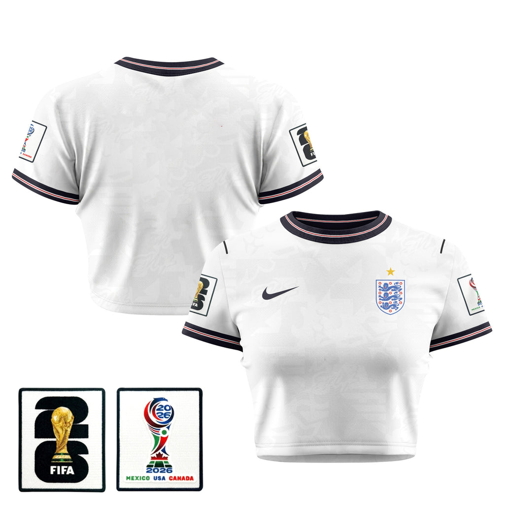 England 2026 Women's Home All-Over Print Cropped Jersey - White
