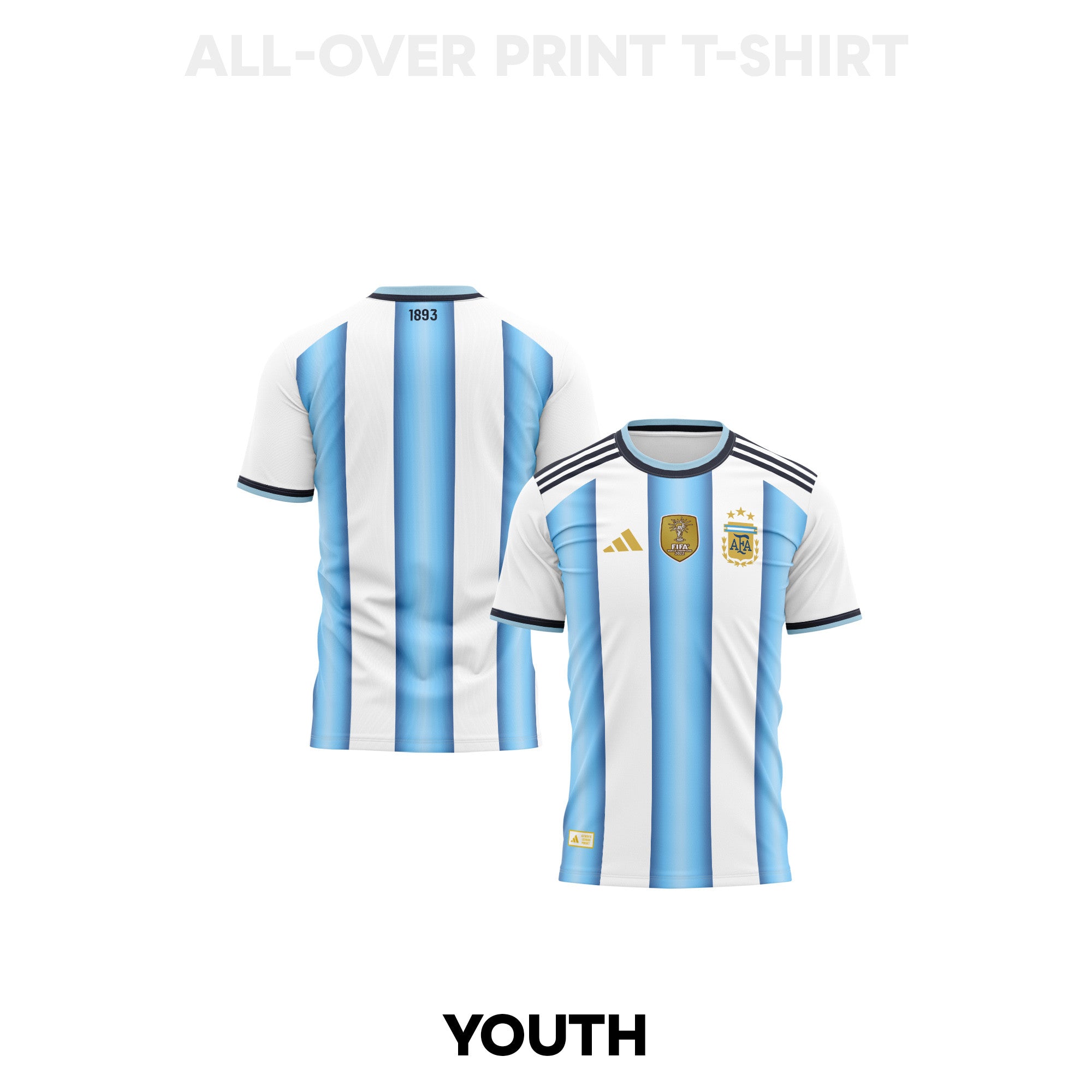 Argentina 2026 Youth Home 3D T-shirt Fully Printed – White