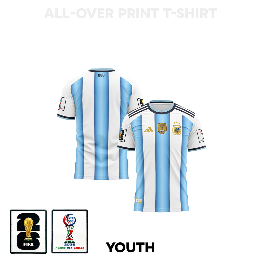 Argentina 2026 Youth Home 3D T-shirt Fully Printed – White