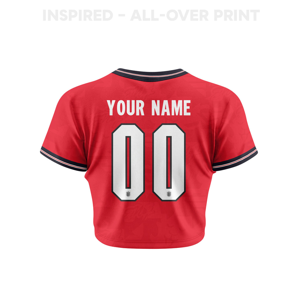 England 2026 Women's Away All-Over Print Cropped Jersey - Personalized - Red