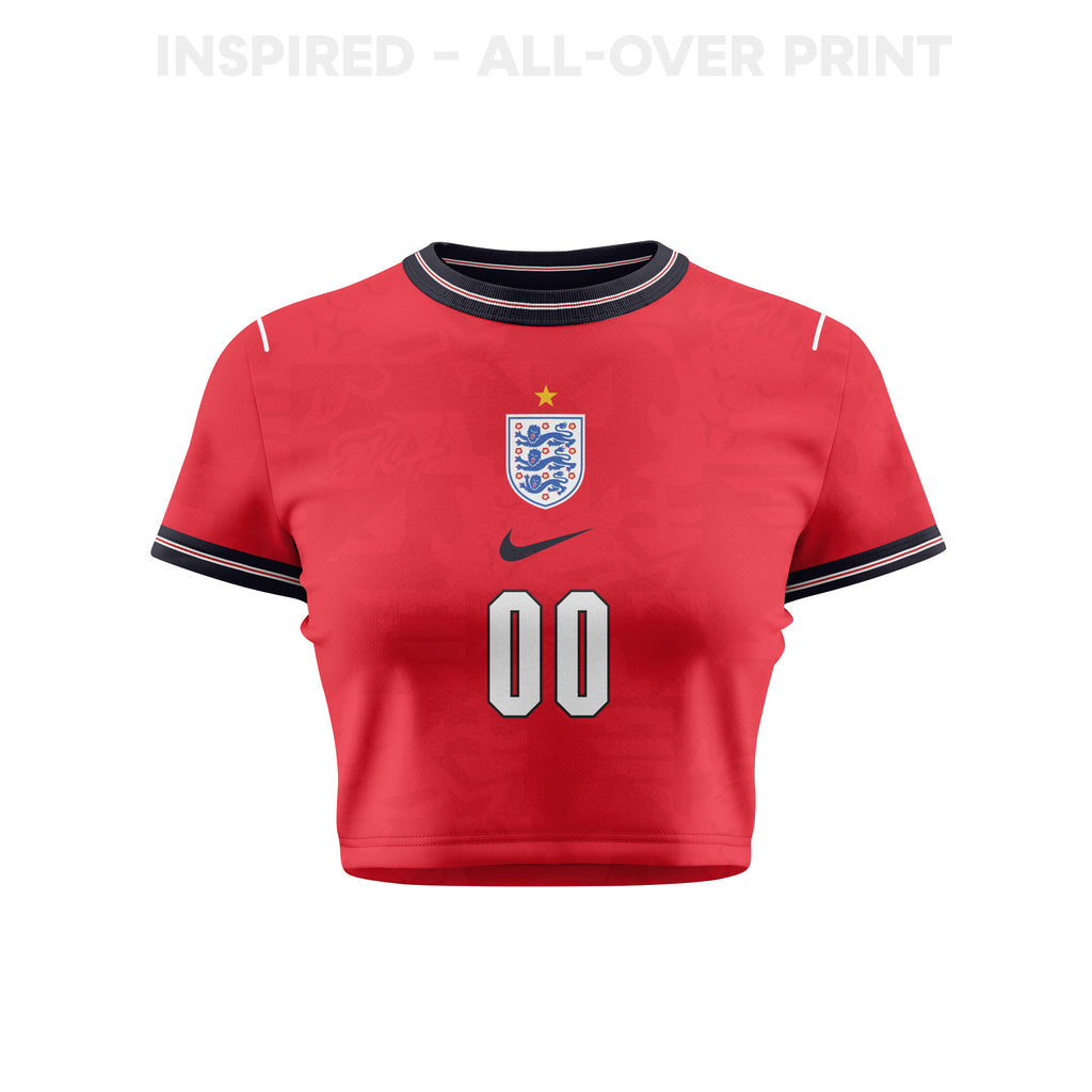 England 2026 Women's Away All-Over Print Cropped Jersey - Personalized - Red