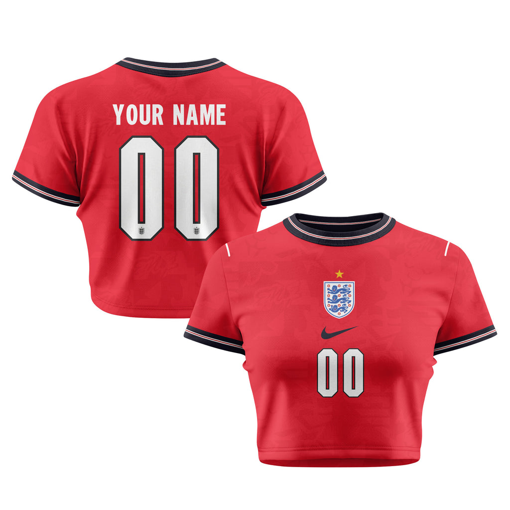 England 2026 Women's Away All-Over Print Cropped Jersey - Personalized - Red