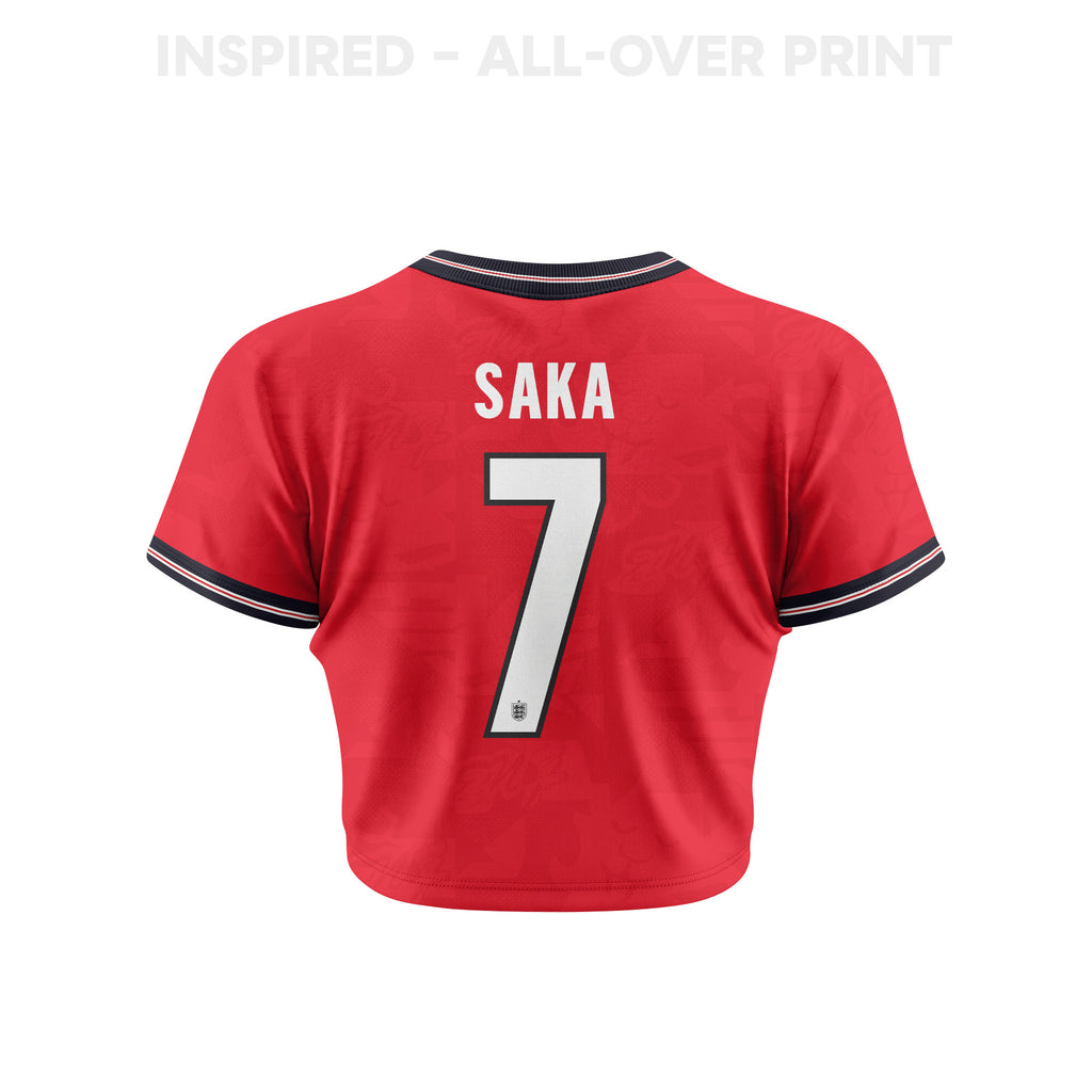 Bukayo Saka 7 England 2026 Women's Home All-Over Print Cropped Jersey - Red