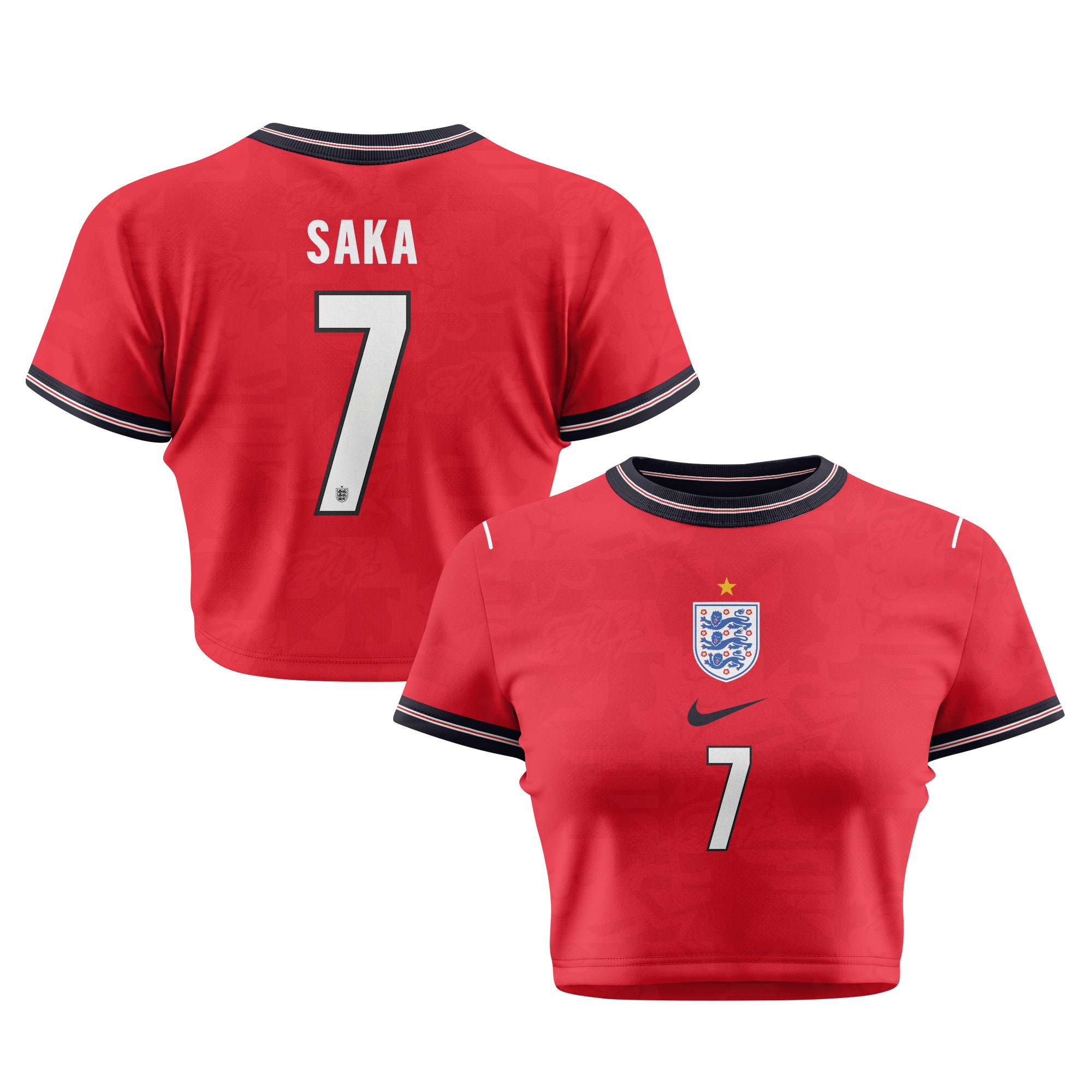 Bukayo Saka 7 England 2026 Women's Home All-Over Print Cropped Jersey - Red