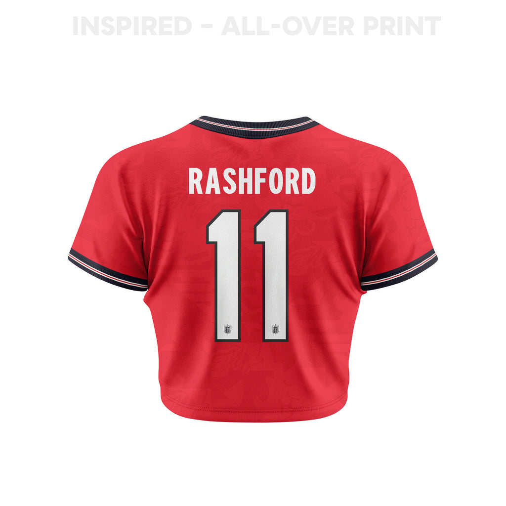 Marcus Rashford 11 England 2026 Women's Home All-Over Print Cropped Jersey - Red