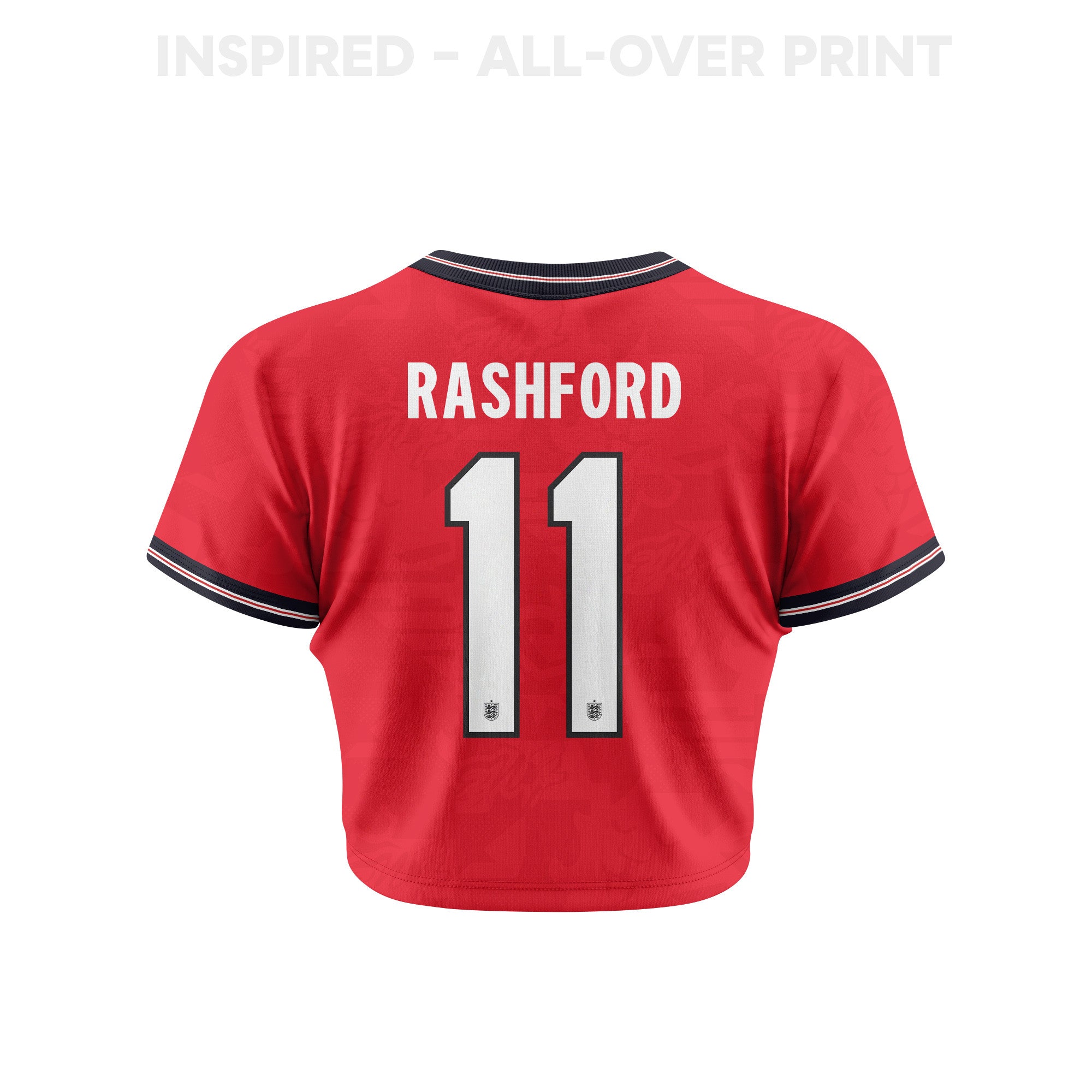 Marcus Rashford 11 England 2026 Women's Home All-Over Print Cropped Jersey - Red