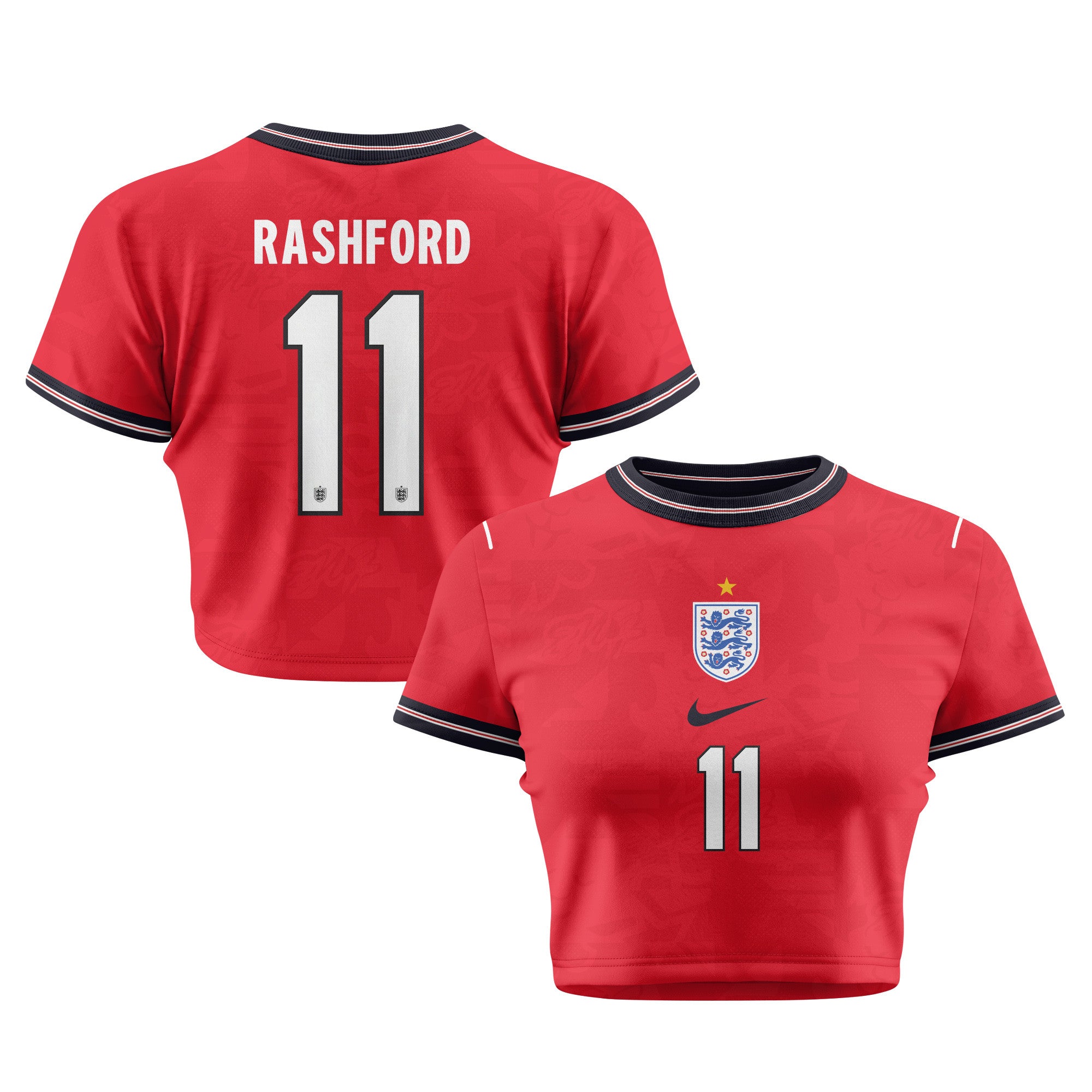 Marcus Rashford 11 England 2026 Women's Home All-Over Print Cropped Jersey - Red