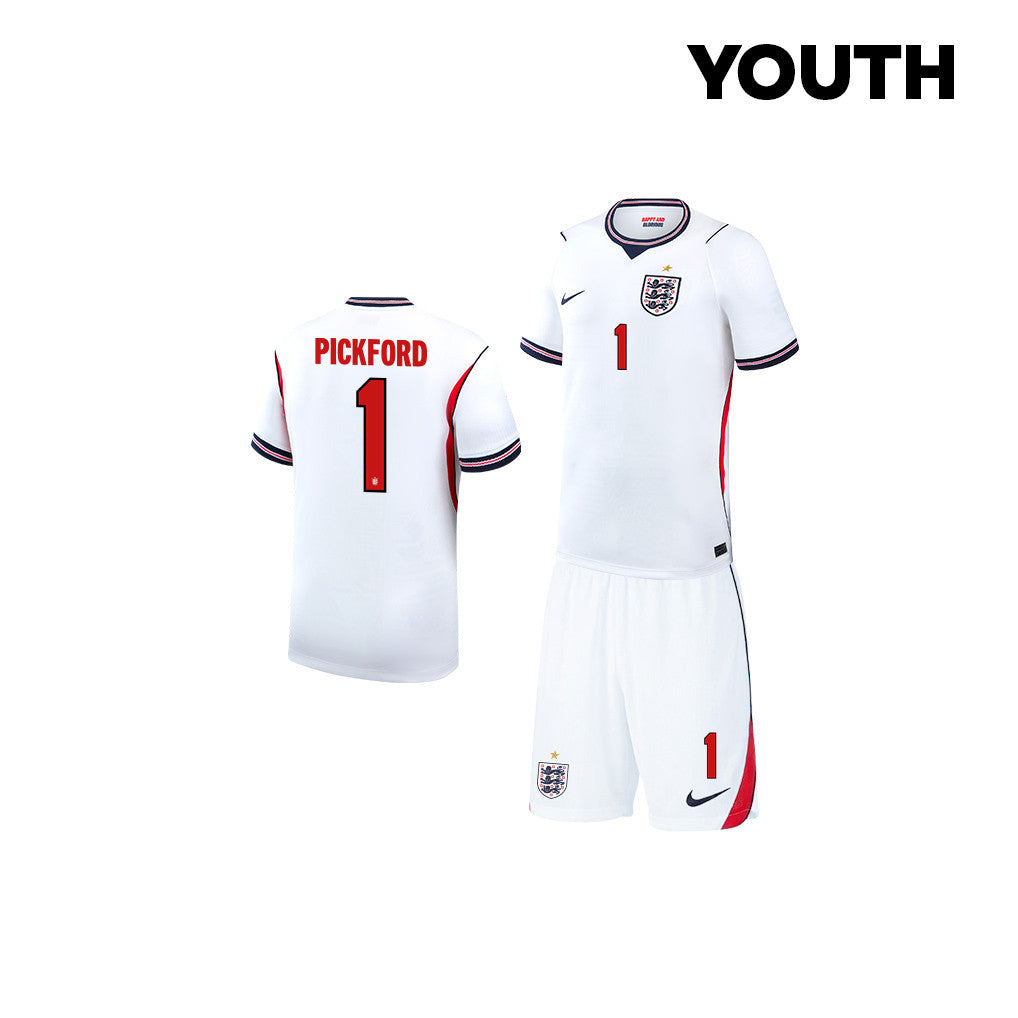 Jordan Pickford 1 England 2026 YOUTH Home Jersey & Shorts Set - White