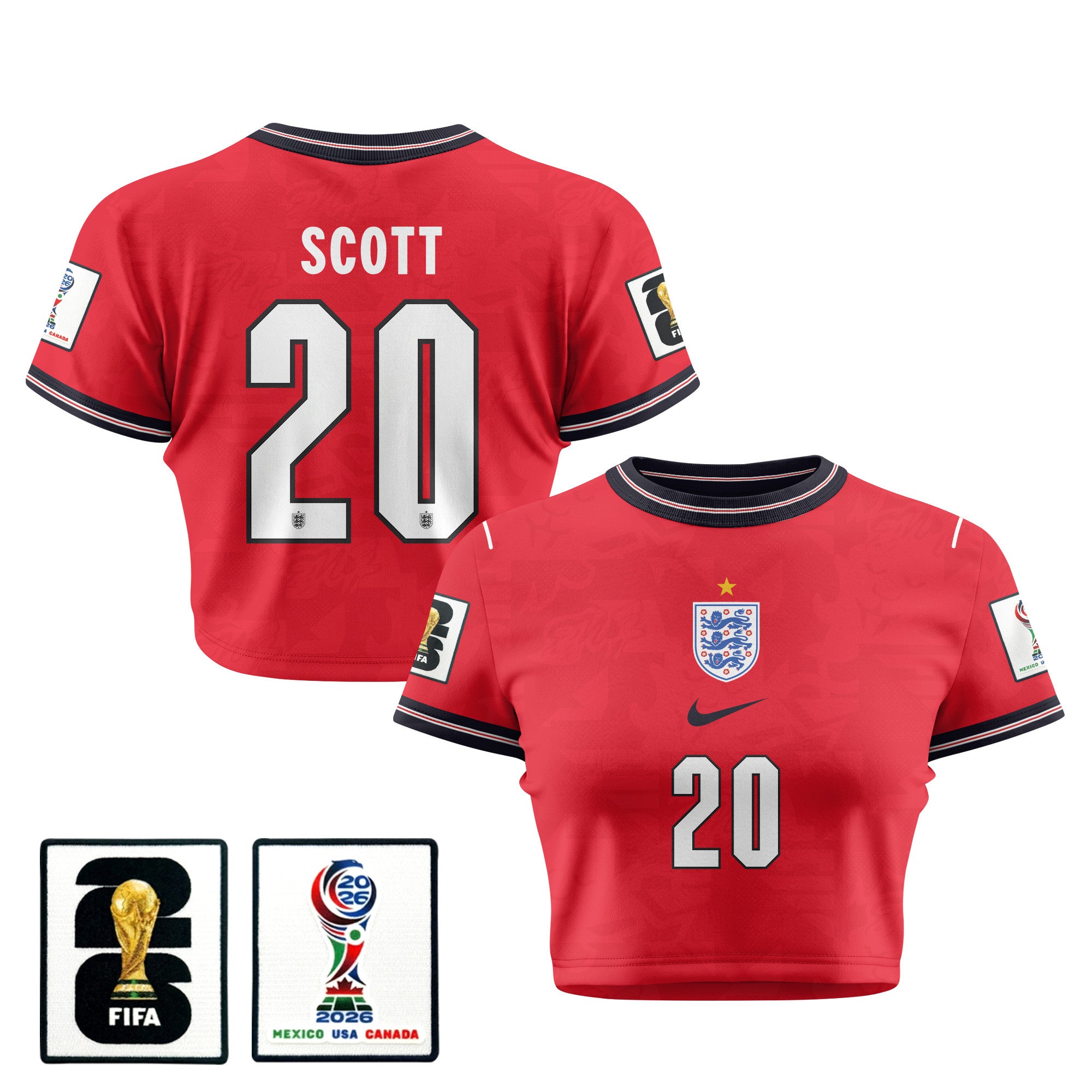 Alex Scott 20 England 2026 Women's Home All-Over Print Cropped Jersey - Red