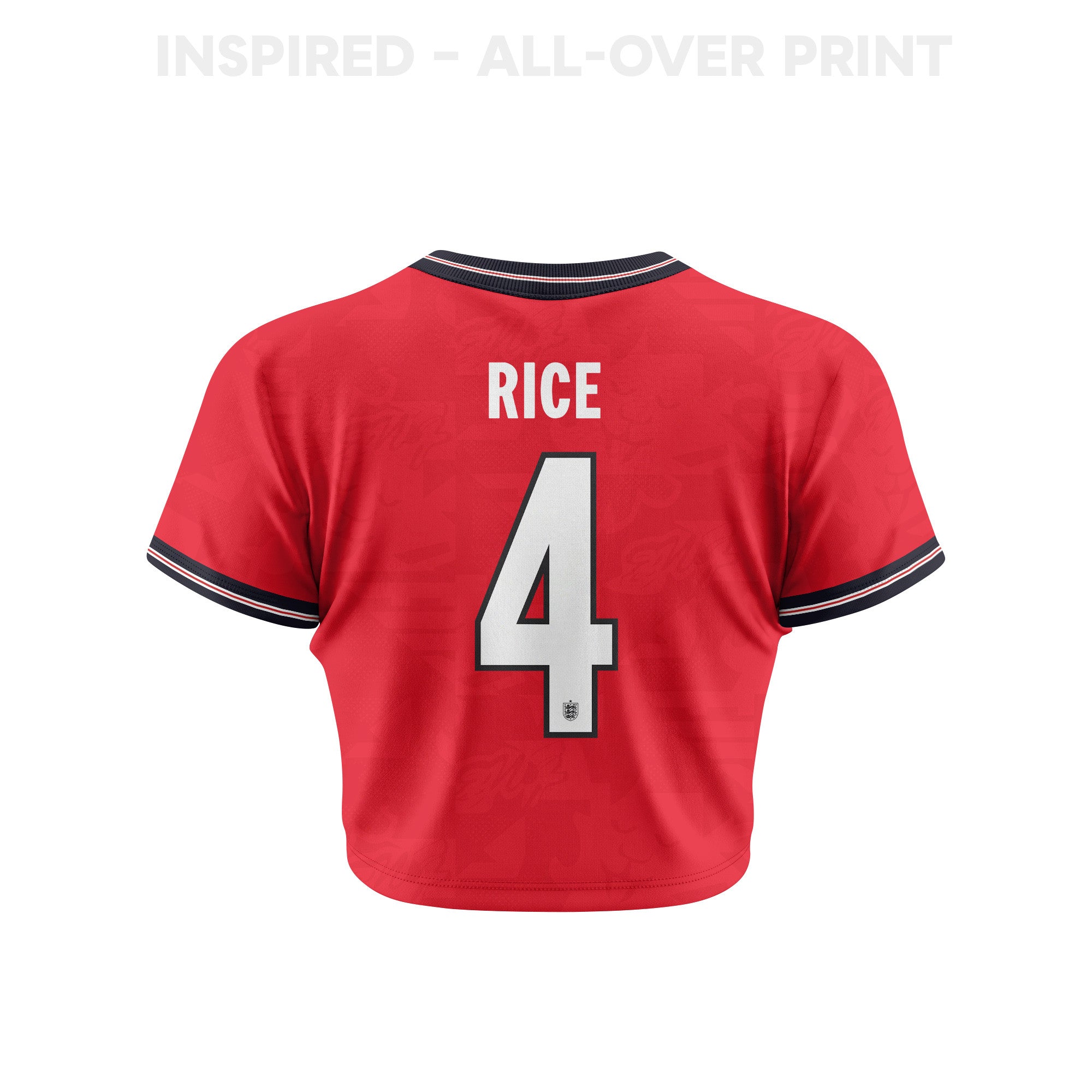 Declan Rice 4 England 2026 Women's Home All-Over Print Cropped Jersey - Red