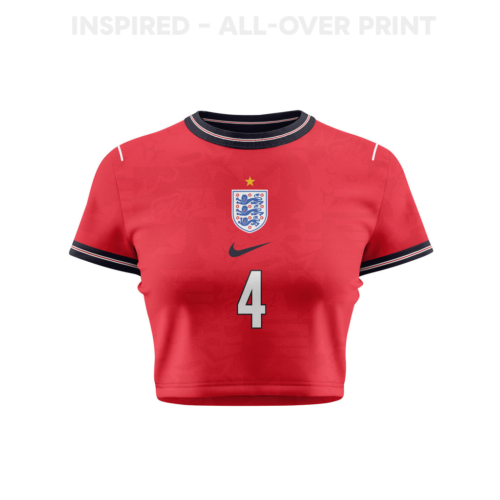 Declan Rice 4 England 2026 Women's Home All-Over Print Cropped Jersey - Red