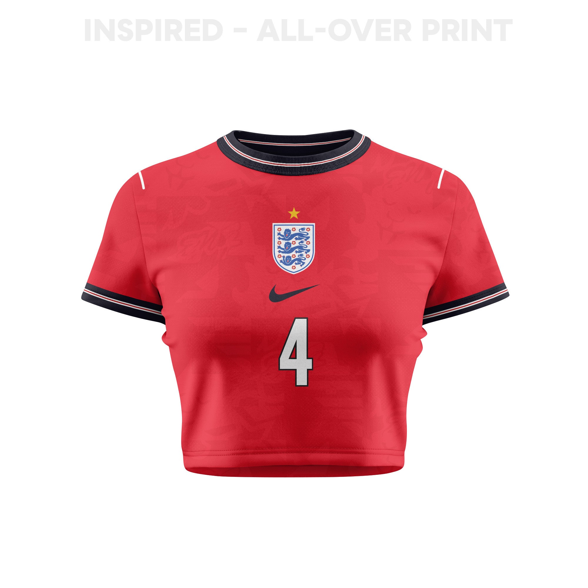 Declan Rice 4 England 2026 Women's Home All-Over Print Cropped Jersey - Red