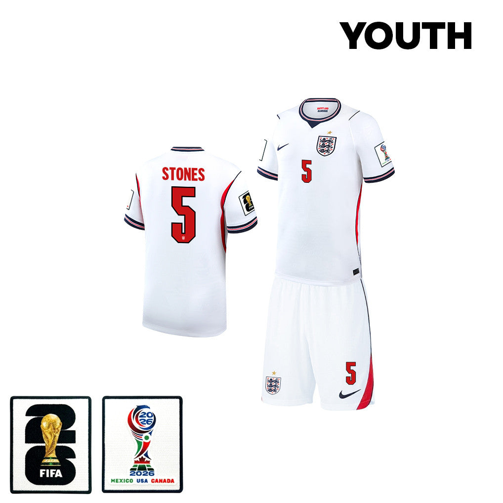 John Stones 5 England 2026 YOUTH Home Jersey & Shorts Set - White