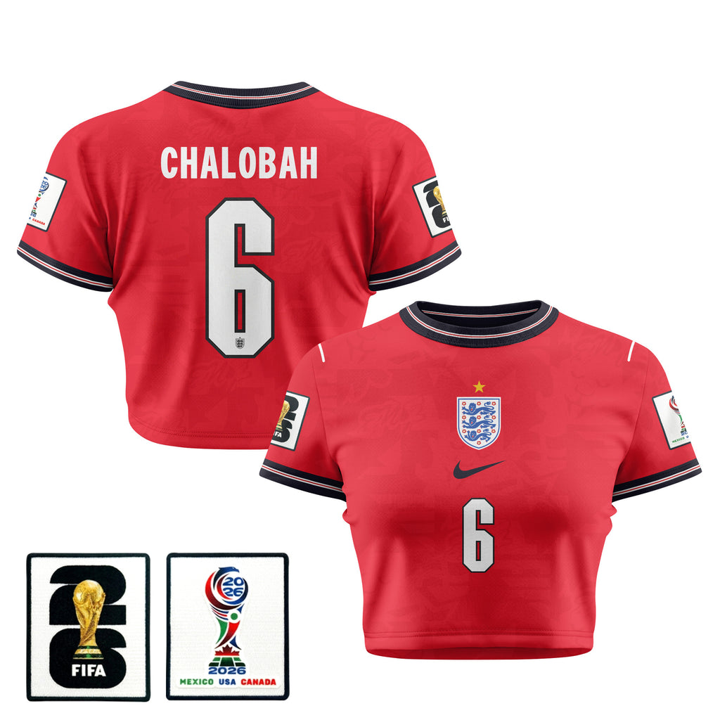 Trevoh Chalobah 6 England 2026 Women's Home All-Over Print Cropped Jersey - Red