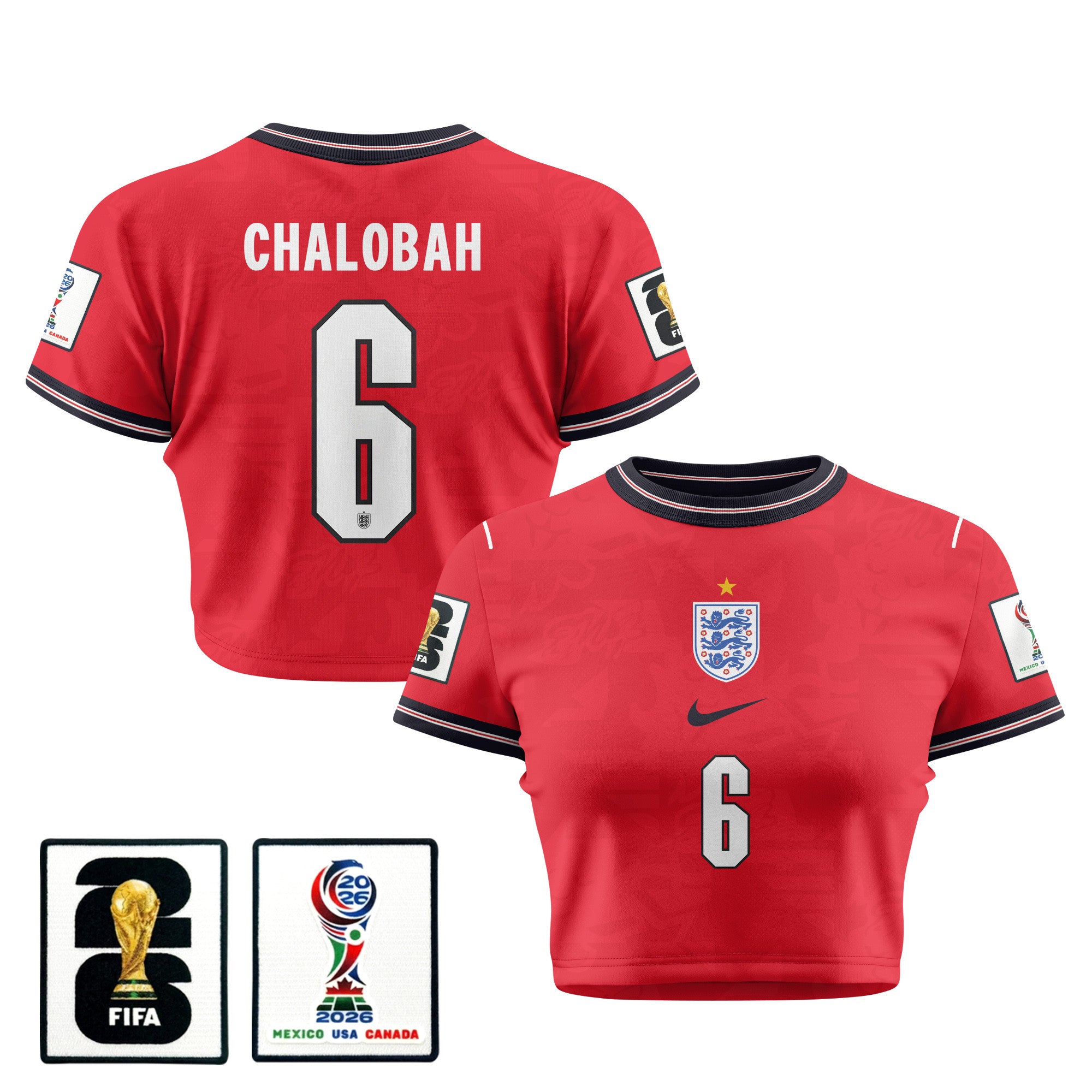 Trevoh Chalobah 6 England 2026 Women's Home All-Over Print Cropped Jersey - Red