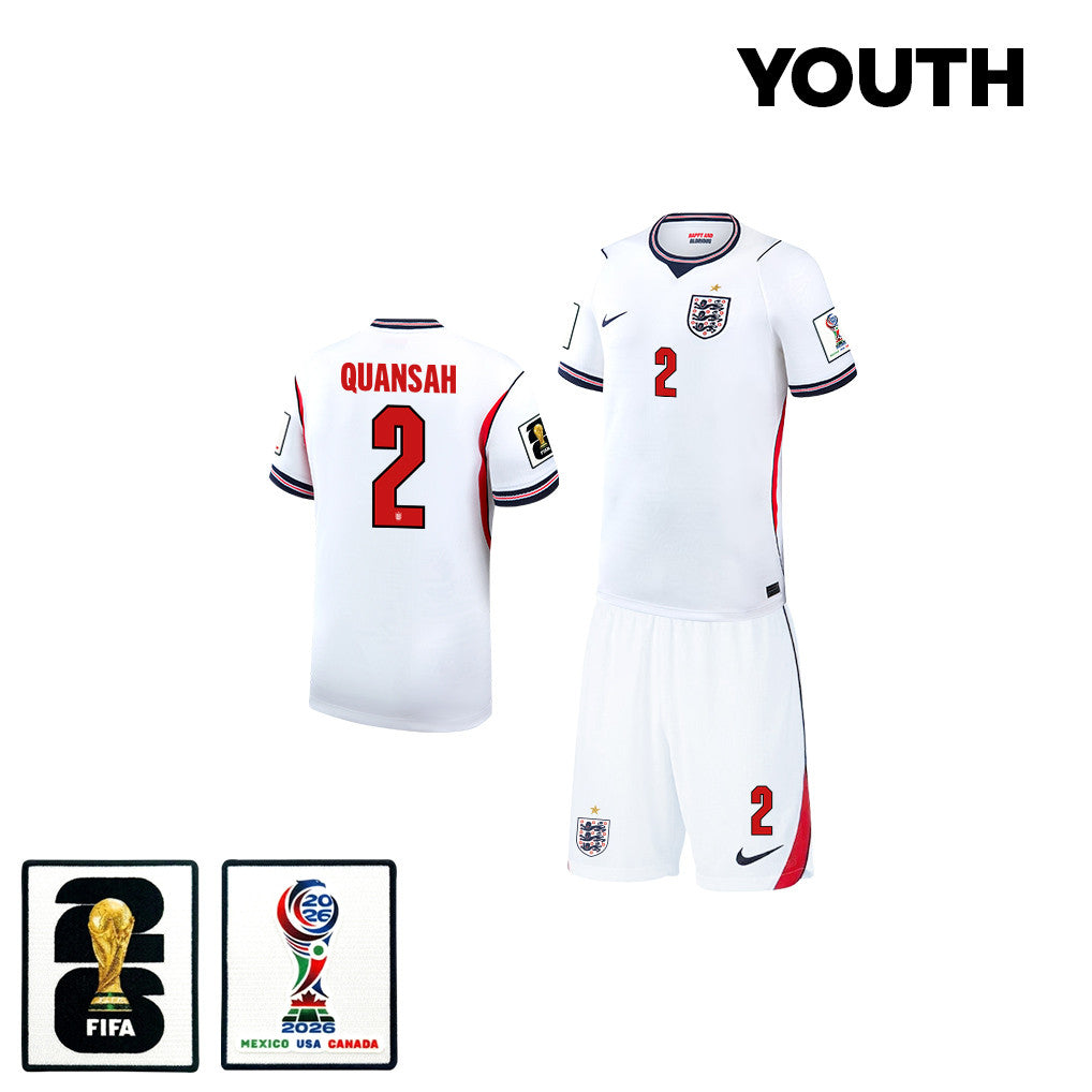 Jarell Quansah 2 England 2026 YOUTH Home Jersey & Shorts Set - White