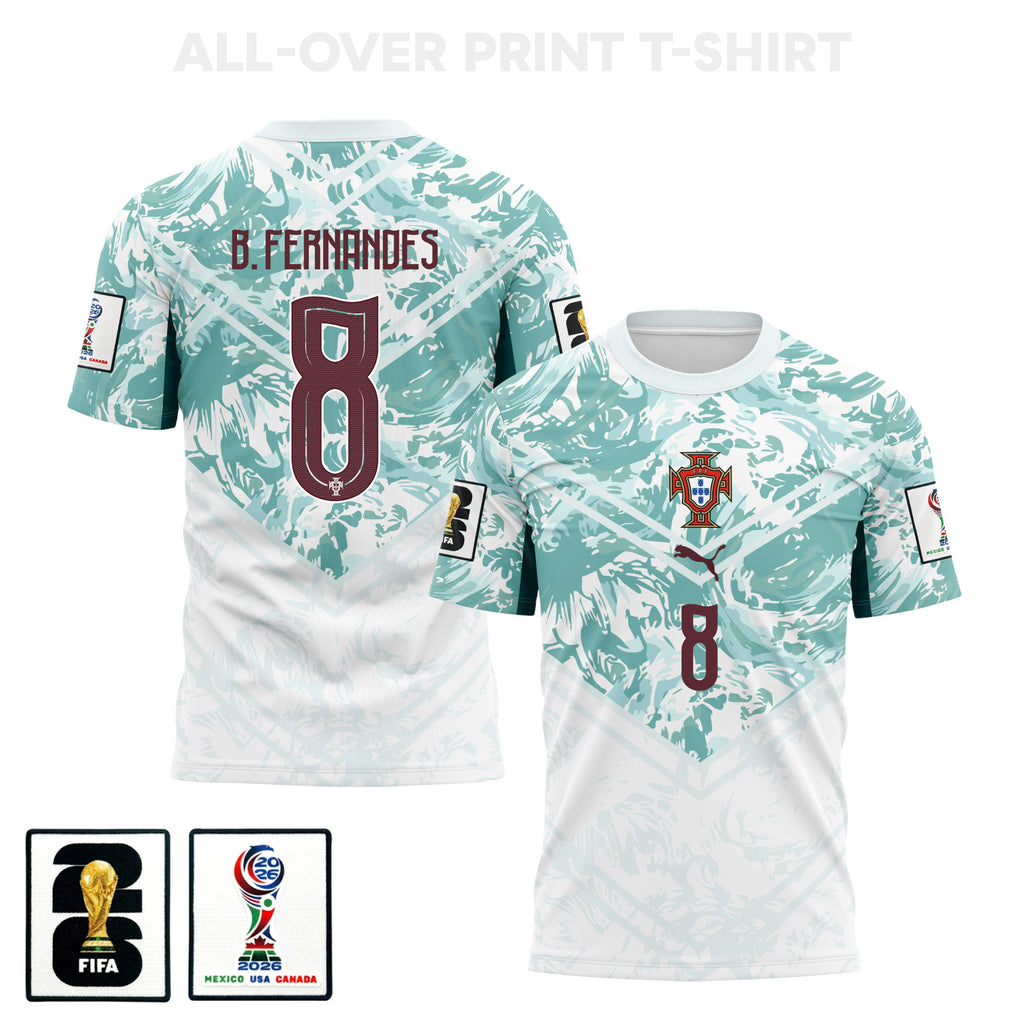 Bruno Fernandes 8 Portugal 2026 Away 3D T-Shirt Fully Printed – Unisex, White