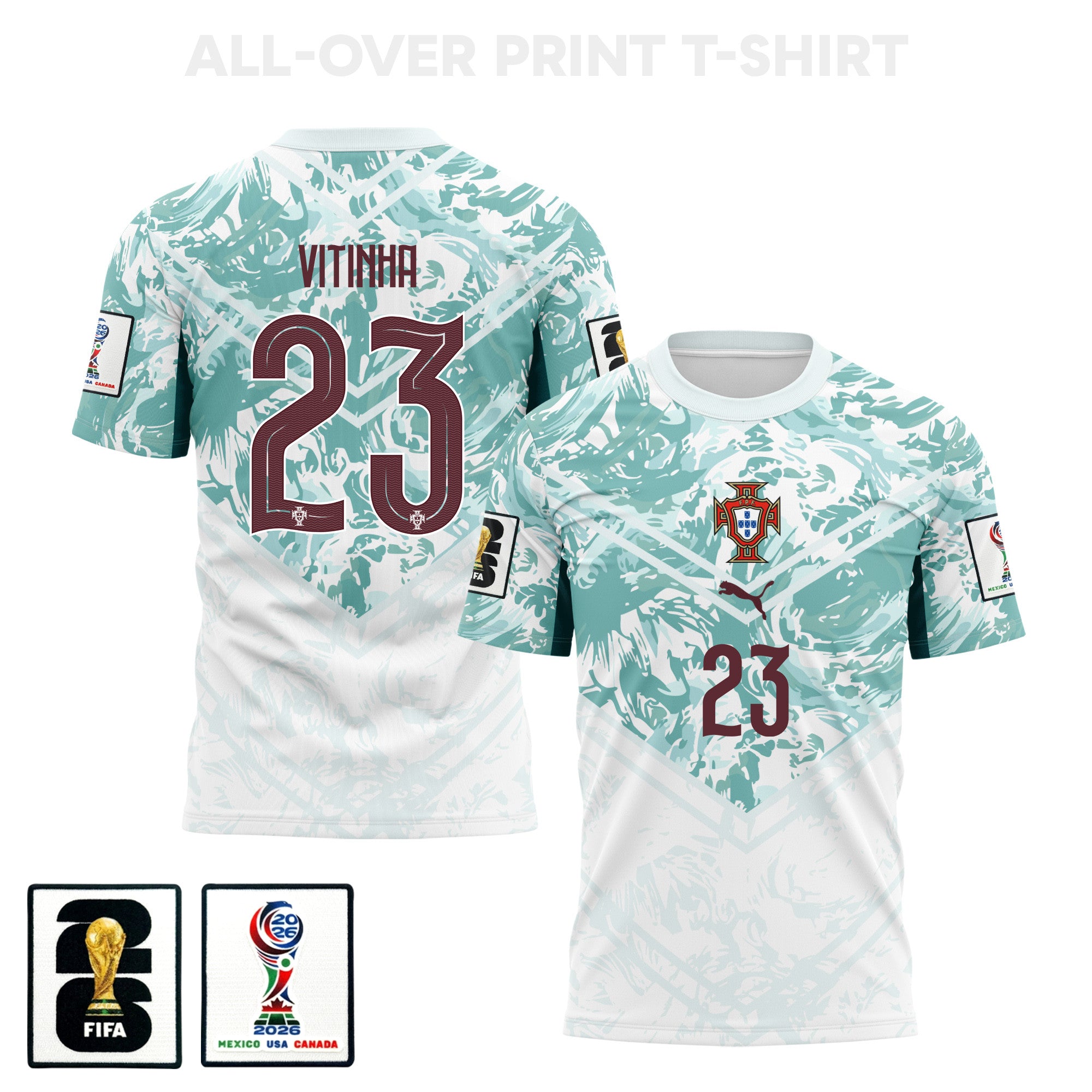 Vitinha 23 Portugal 2026 Away 3D T-Shirt Fully Printed – Unisex, White