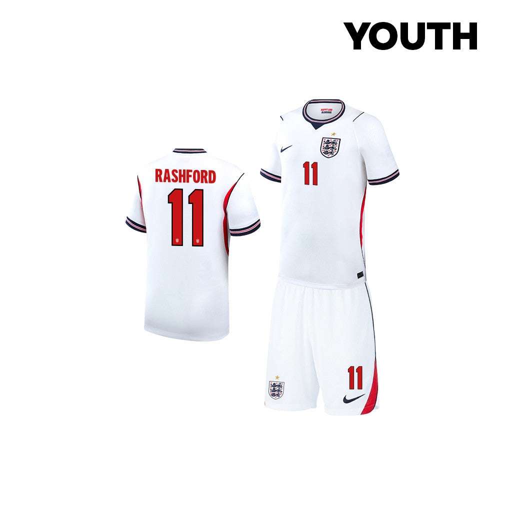Marcus Rashford 11 England 2026 YOUTH Home Jersey & Shorts Set - White