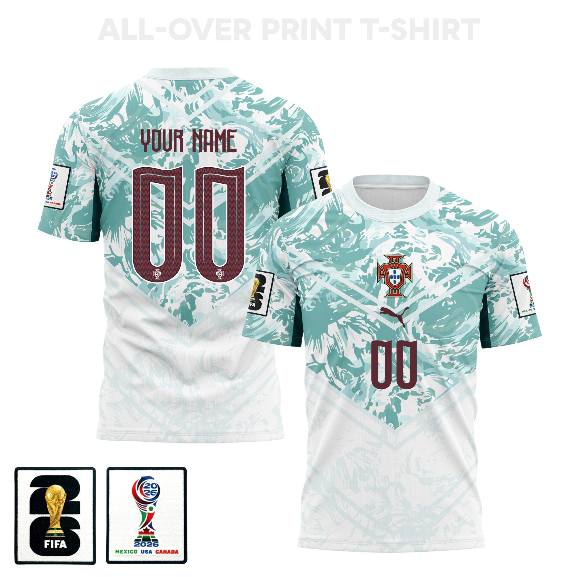Portugal 2026 Away 3D T-Shirt Fully Printed – Personalized – Unisex, White