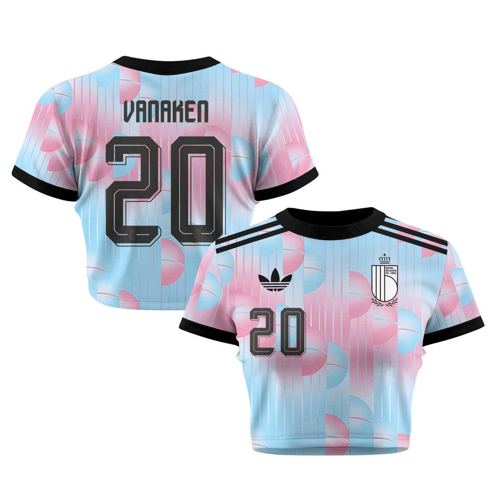 Hans Vanaken 20 Belgium 2026 Women's Away All-Over Print Cropped Jersey - Light Blue