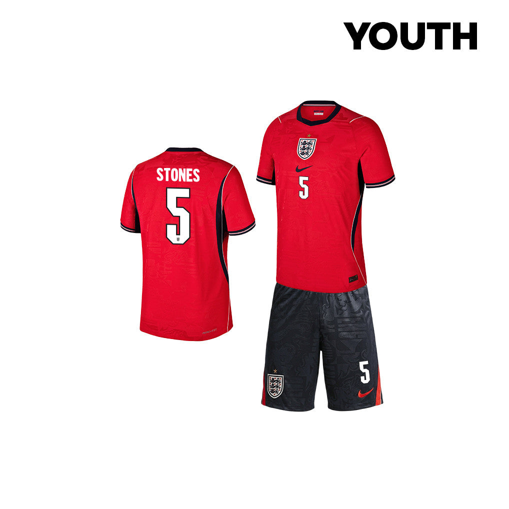 John Stones 5 England 2026 YOUTH Away Jersey & Shorts Set - Red/Black
