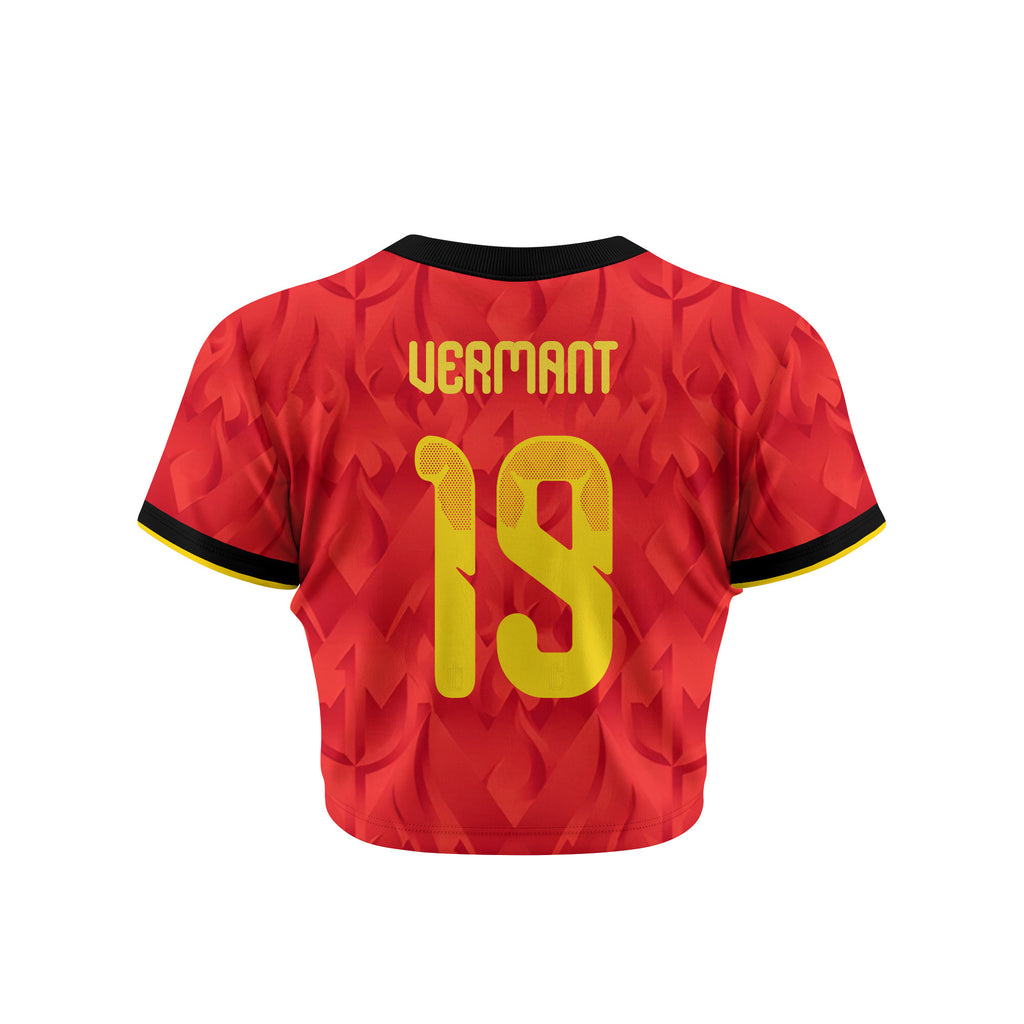 Romeo Vermant 19 Belgium 2026 Women's Home All-Over Print Cropped Jersey - Red