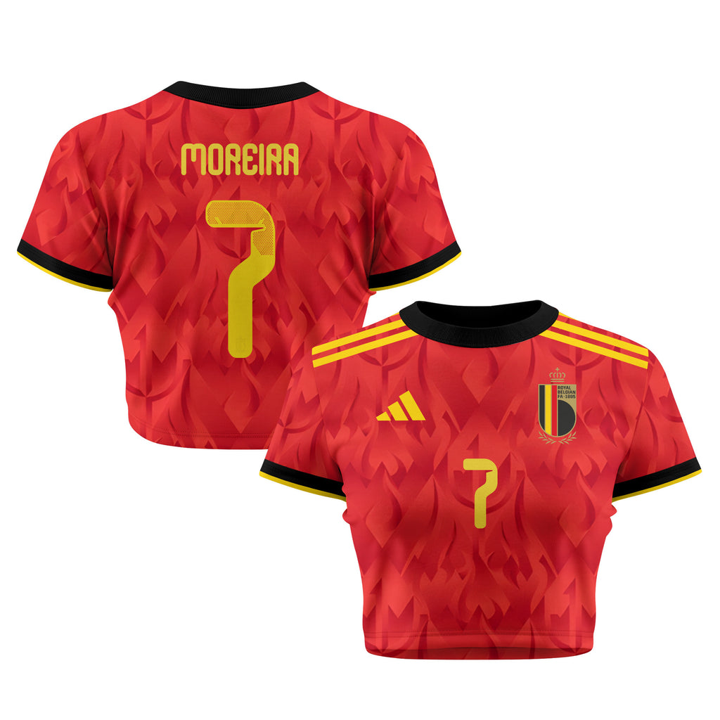 Diego Moreira 7 Belgium 2026 Women's Home All-Over Print Cropped Jersey - Red