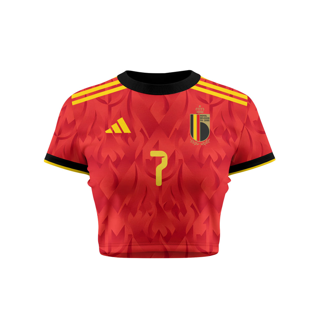 Diego Moreira 7 Belgium 2026 Women's Home All-Over Print Cropped Jersey - Red