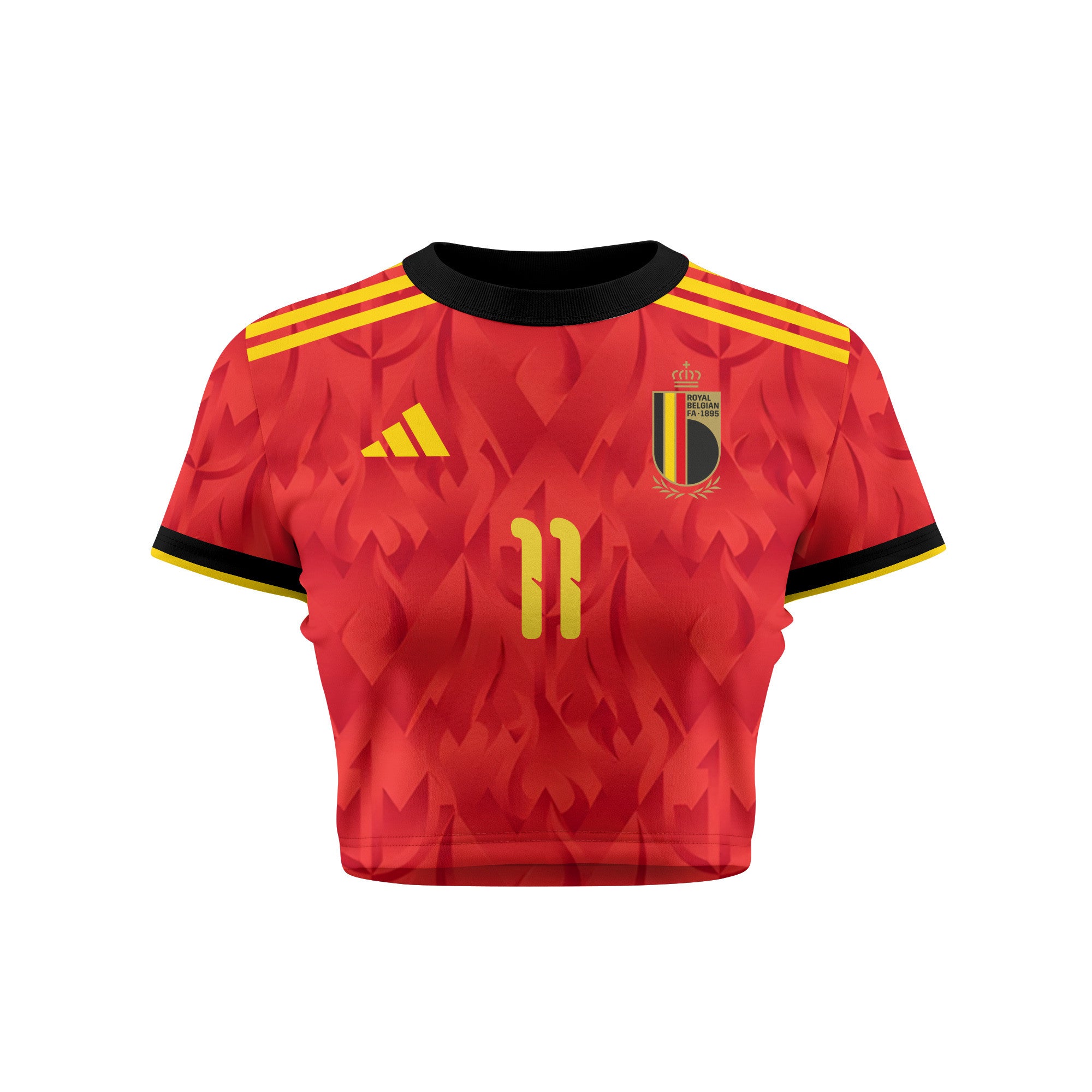Jérémy Doku 11 Belgium 2026 Women's Home All-Over Print Cropped Jersey - Red