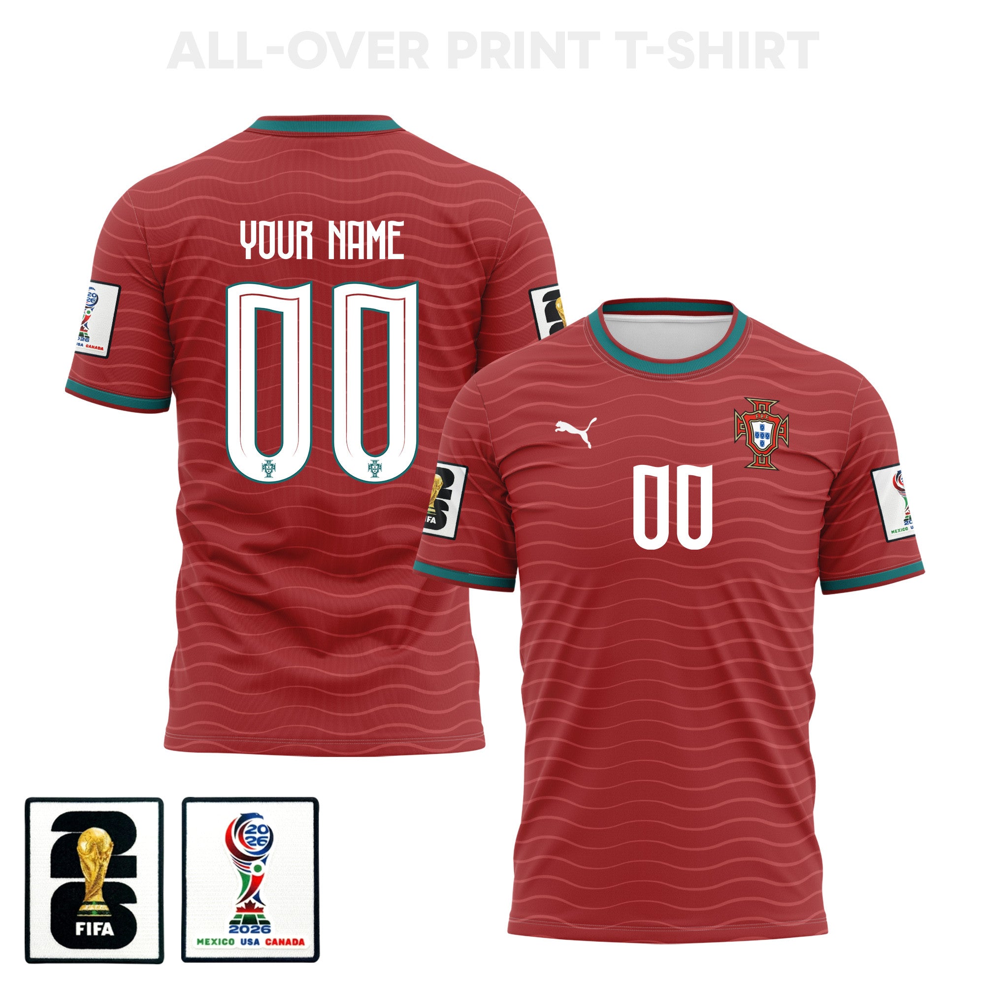 Portugal 2026 Home 3D T-Shirt Fully Printed – Personalized – Unisex, Red