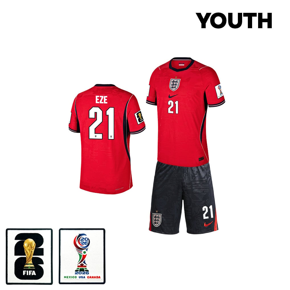 Eberechi Eze 21 England 2026 YOUTH Away Jersey & Shorts Set - Red/Black