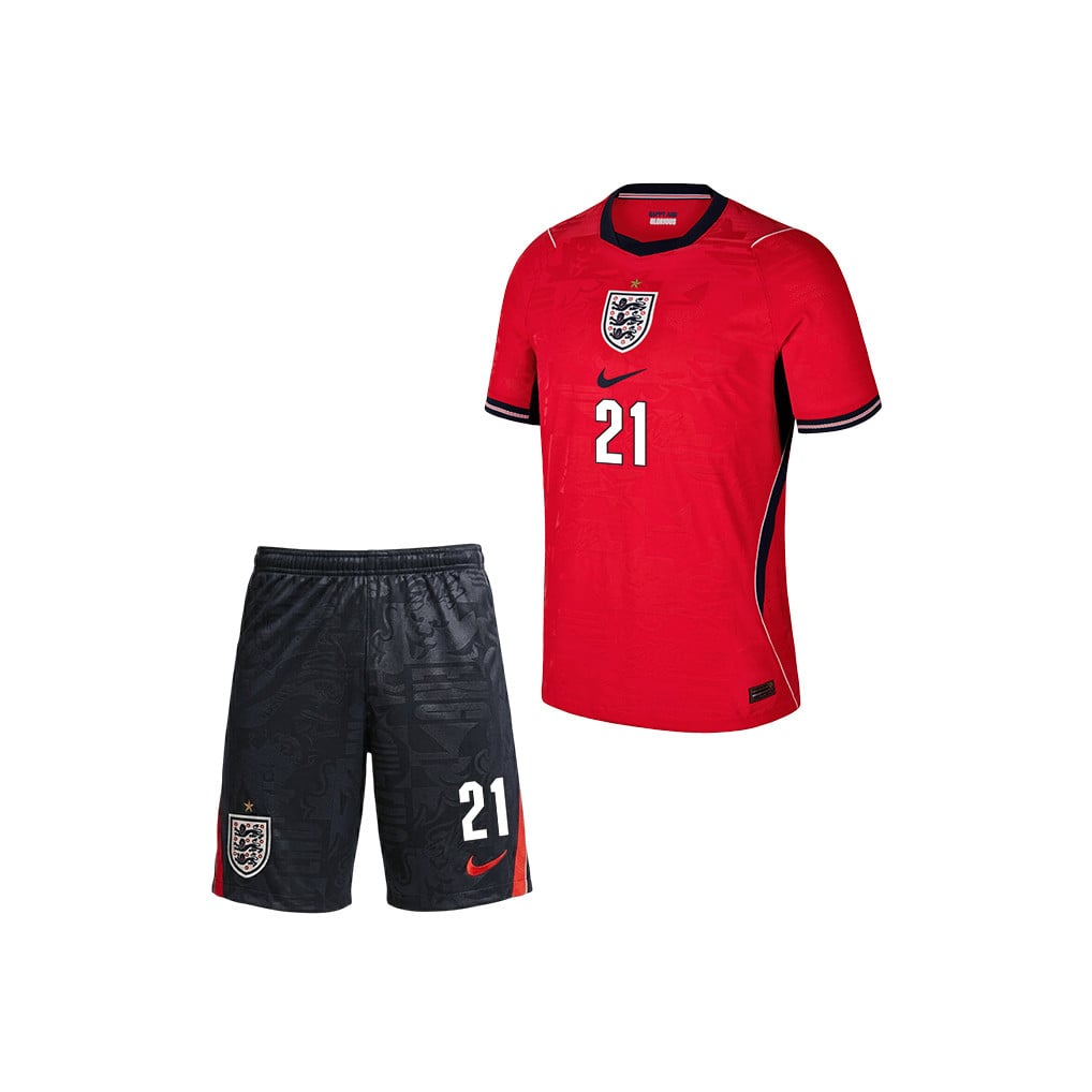 Eberechi Eze 21 England 2026 YOUTH Away Jersey & Shorts Set - Red/Black