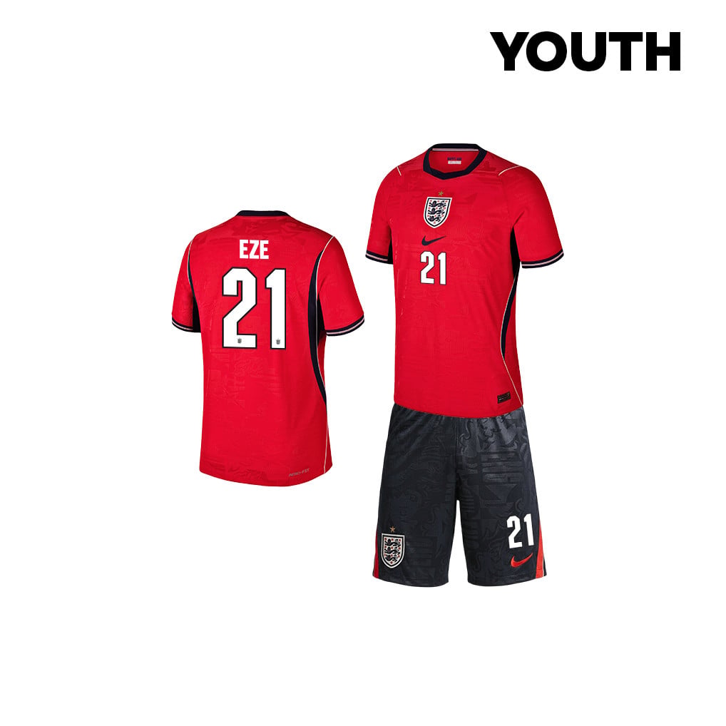 Eberechi Eze 21 England 2026 YOUTH Away Jersey & Shorts Set - Red/Black
