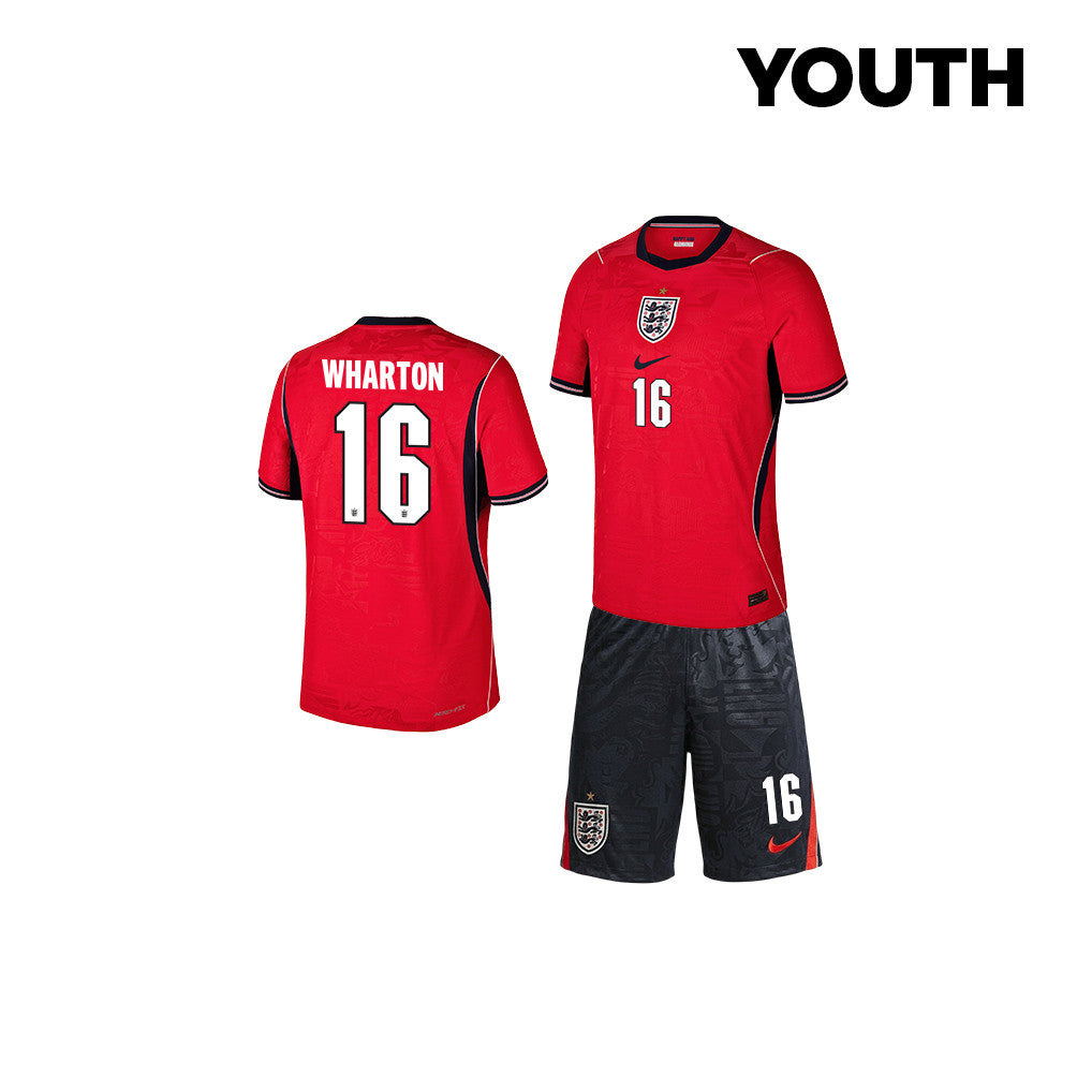 Adam Wharton 16 England 2026 YOUTH Away Jersey & Shorts Set - Red/Black