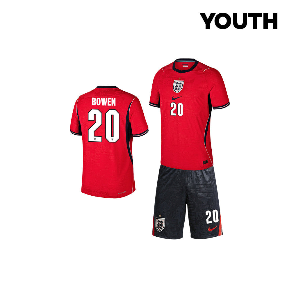 Jarrod Bowen 20 England 2026 YOUTH Away Jersey & Shorts Set - Red/Black