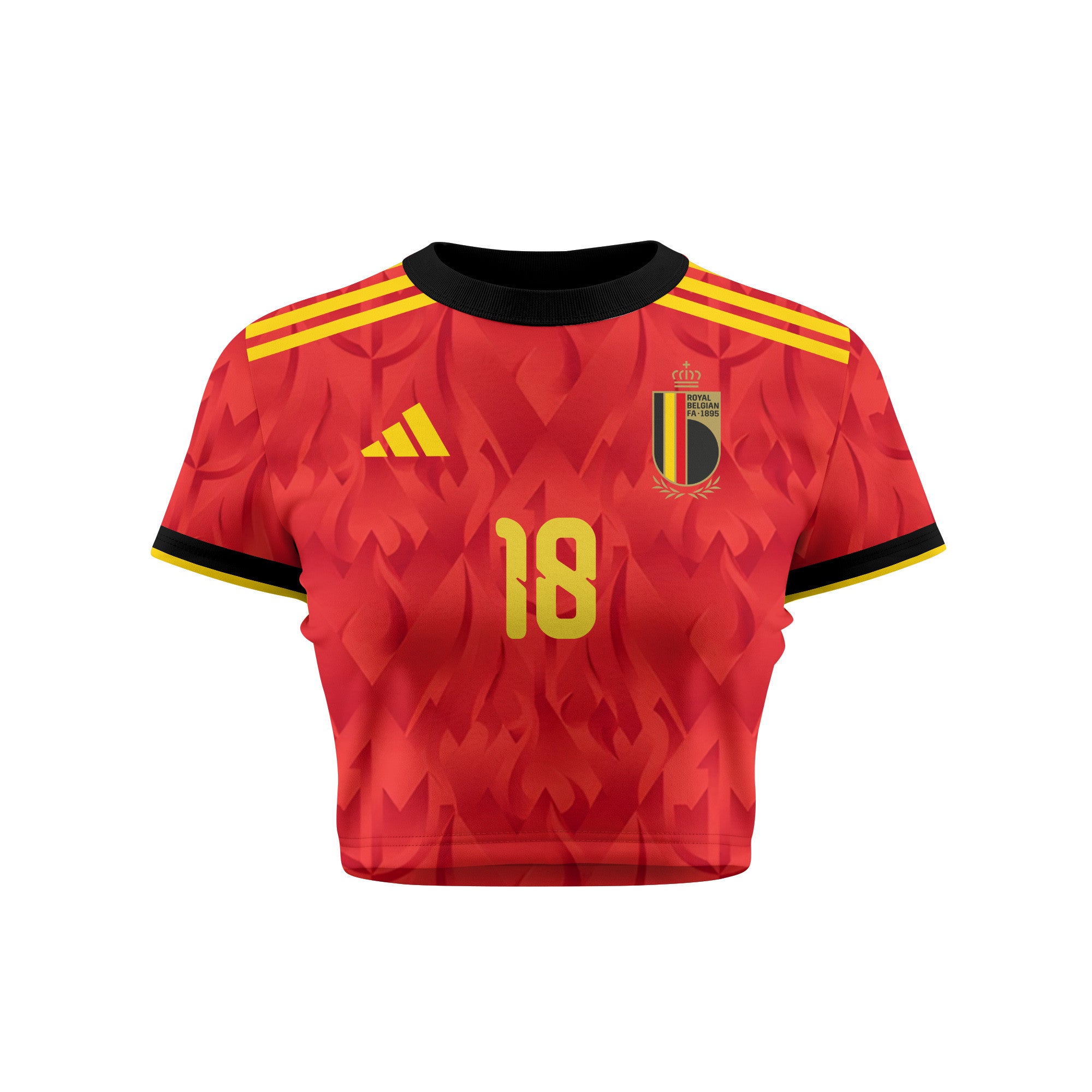 Amadou Onana 18 Belgium 2026 Women's Home All-Over Print Cropped Jersey - Red